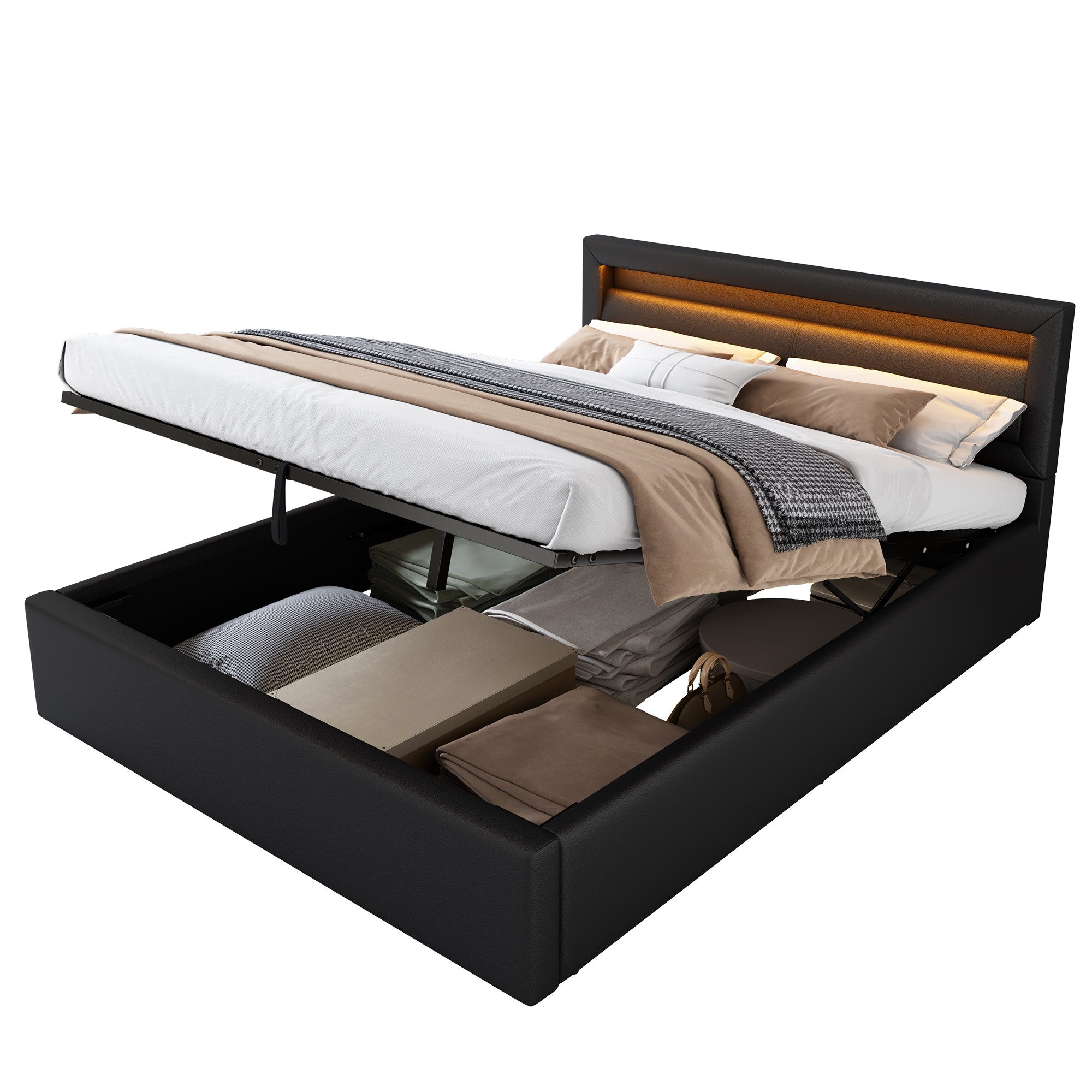 REDOM Polsterbett 140*200cm LED-Bett,mit Lattenrost und günstig online kaufen