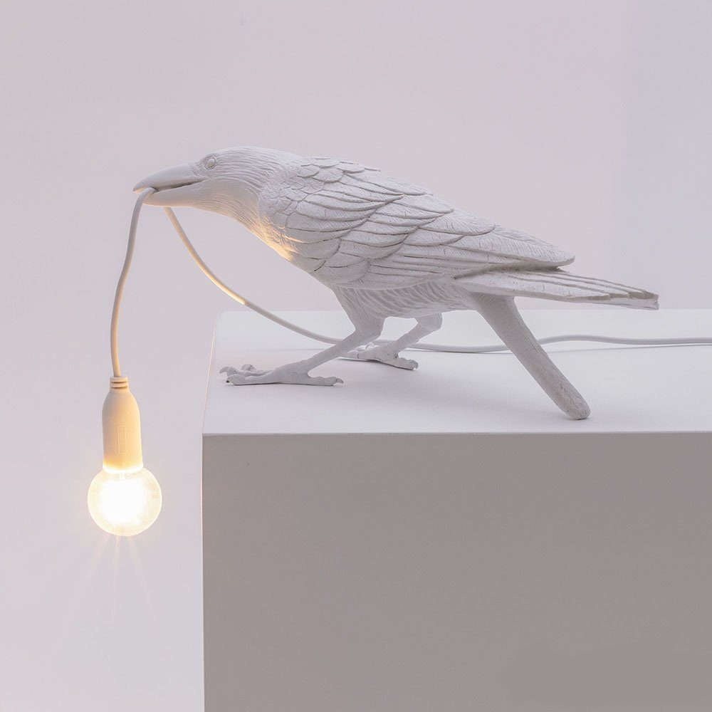 Seletti LED Außen-Tischleuchte Bird gebeugt Weiß