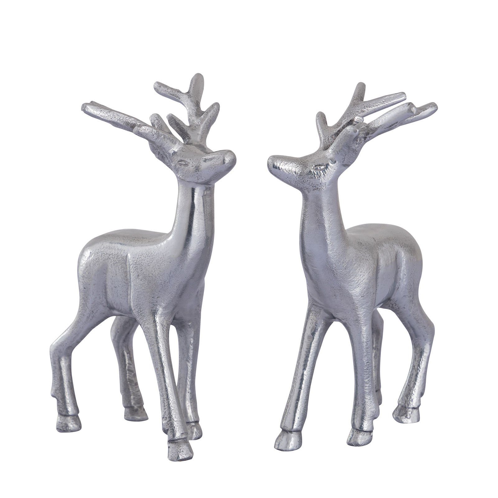 Metall Set Figur Hirsch Tischdekoration silber Weihnachtsd Dekoobjekt 2er Deko Tierfigur Casamia