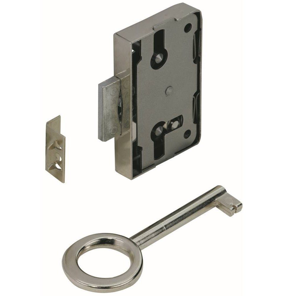 Möbelbeschlag Hettich Aufschraubschloss vernickelt 60 x 38 x 8,7