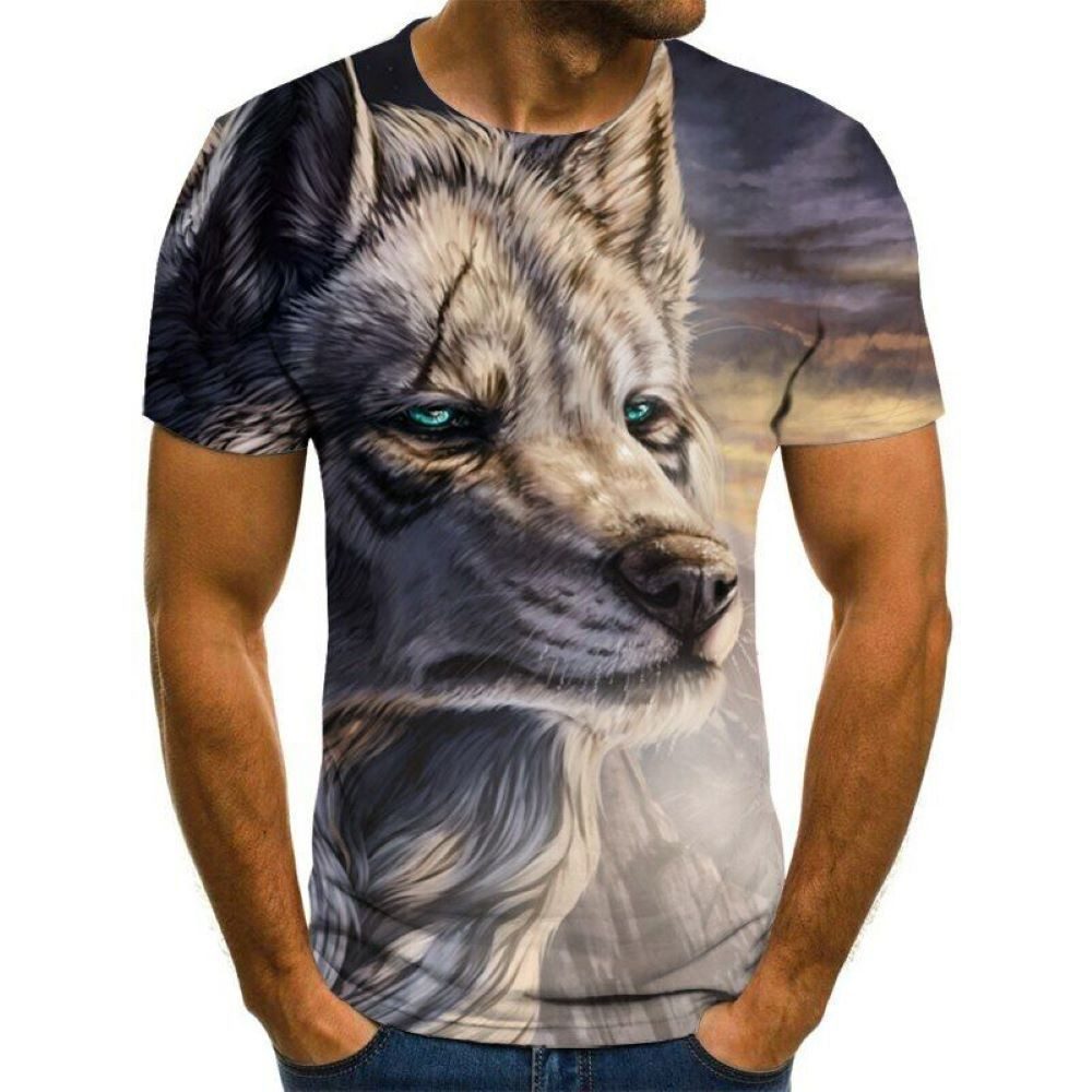 T-Shirt 3D-Druck T-Shirt (Unisex / Rundhals) - Tierwelt & Natur: Weißer Wolf