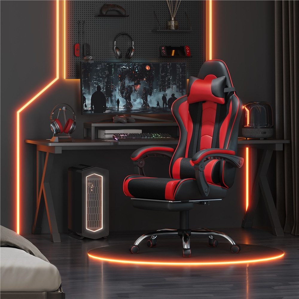 Yaheetech Gaming-Stuhl mit Massagefunktion & Kopfstütze günstig online kaufen
