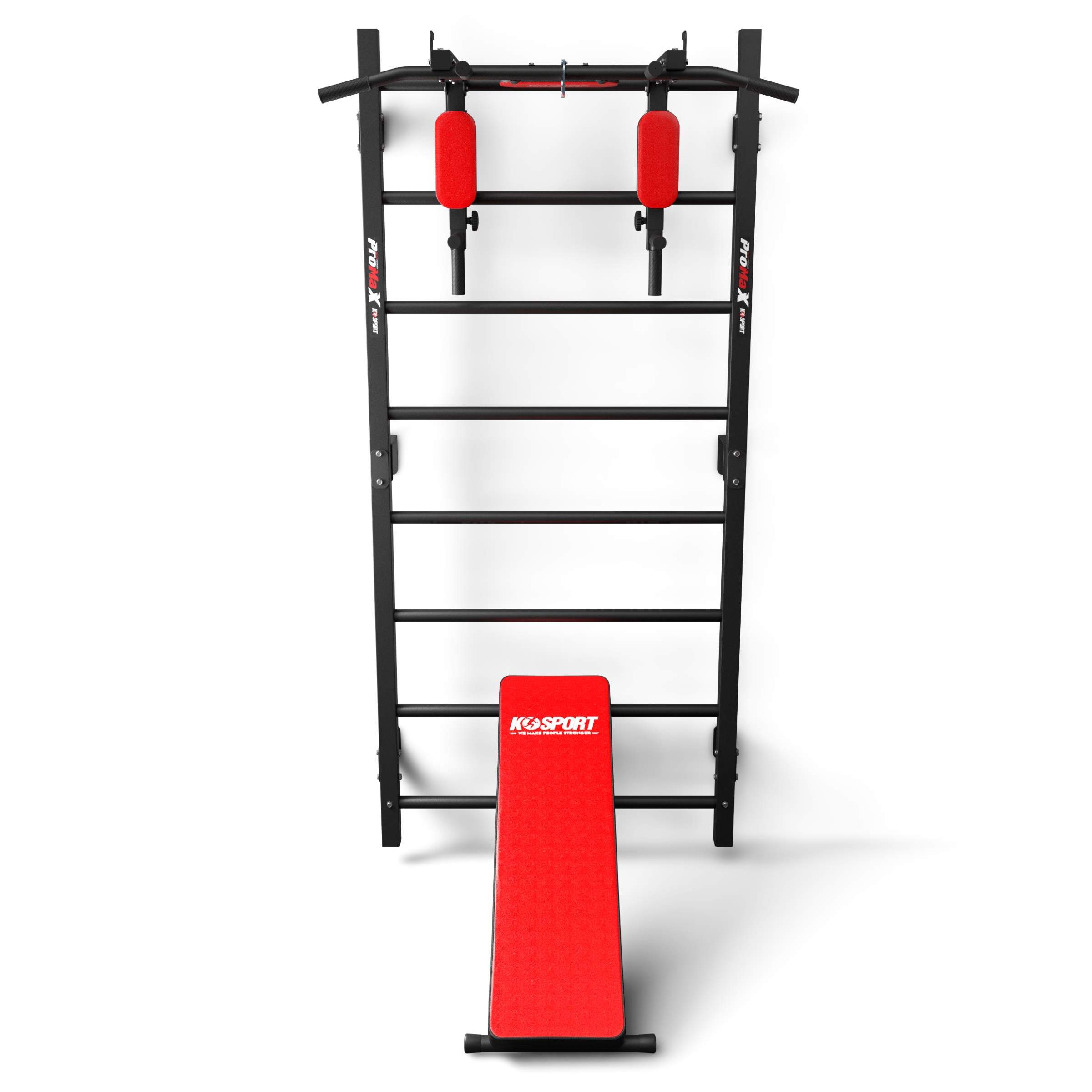 K-SPORT Kraftstation Sprossenwand+Dip Station, Klimmzugstange & Trainingsbank, (TRAININGSSET SPROSSENWAND MIT DIP STATION + KLIMMZUGSTANGE + BANK), Made in EU!