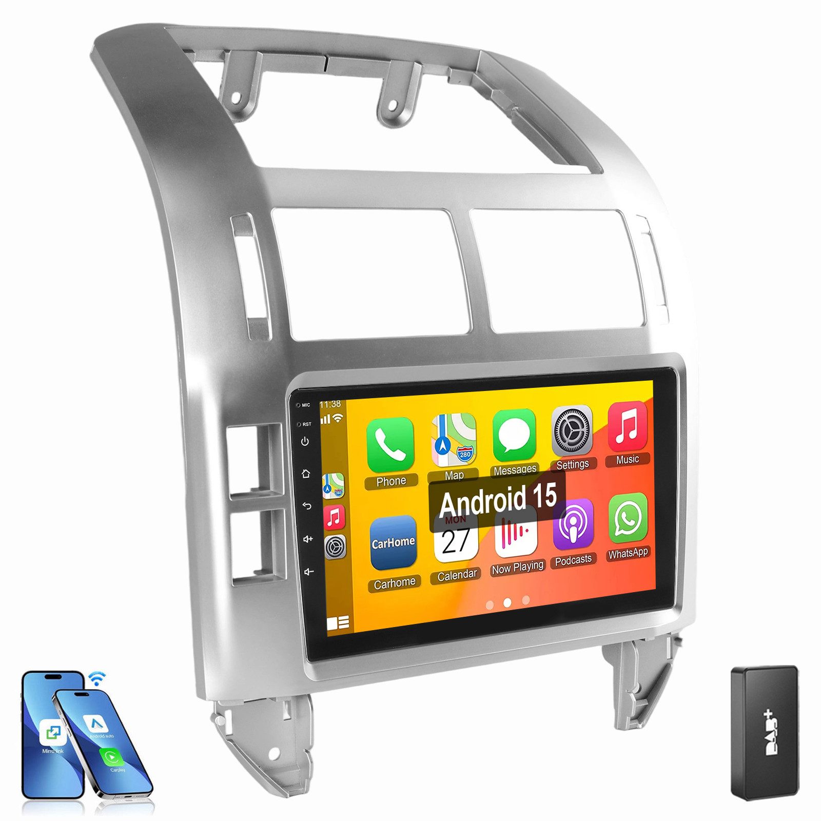 ESSGOO Für Volkswagen Polo Mk4 9N 9A 2001-2009 Android 15 Autoradio (RDS, Digitalradio (DAB), FM, AM, Carplay Android Auto BT EQ Navi WIFI)