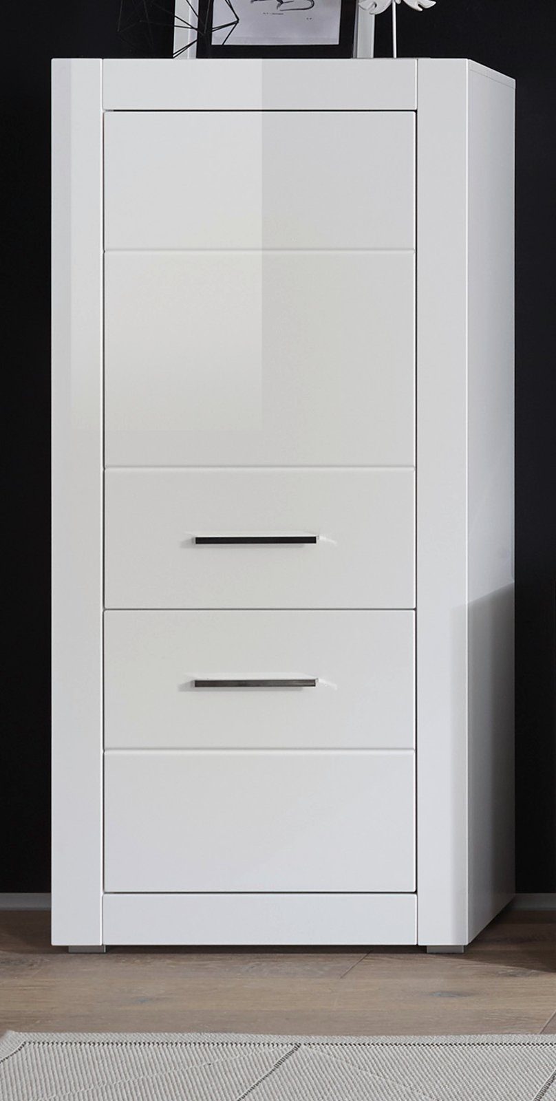 (Highboard Midischrank in 65 2-türig, x Hochglanz Furn.Design Carrara weiß 142 cm)