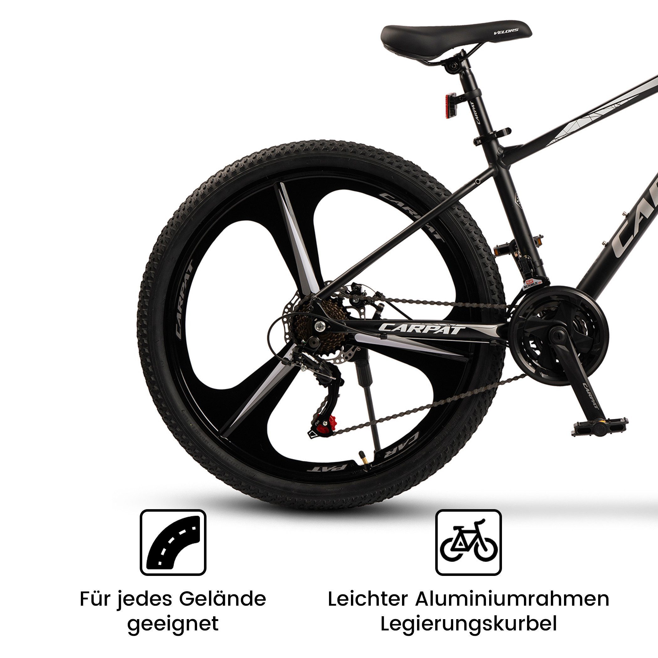 CARPAT SPORT Mountainbike 26 27.5 Zoll Fahrrad für Herren Damen, 21 Gang Shimano Tourney Schaltwerk, Kettenschaltung, (Magnesiumfelgen mit 3 Speichen), Kettenschaltung, Aluminium Rahmen, Jugendfahrrad MTB Hardtail Fahrrad