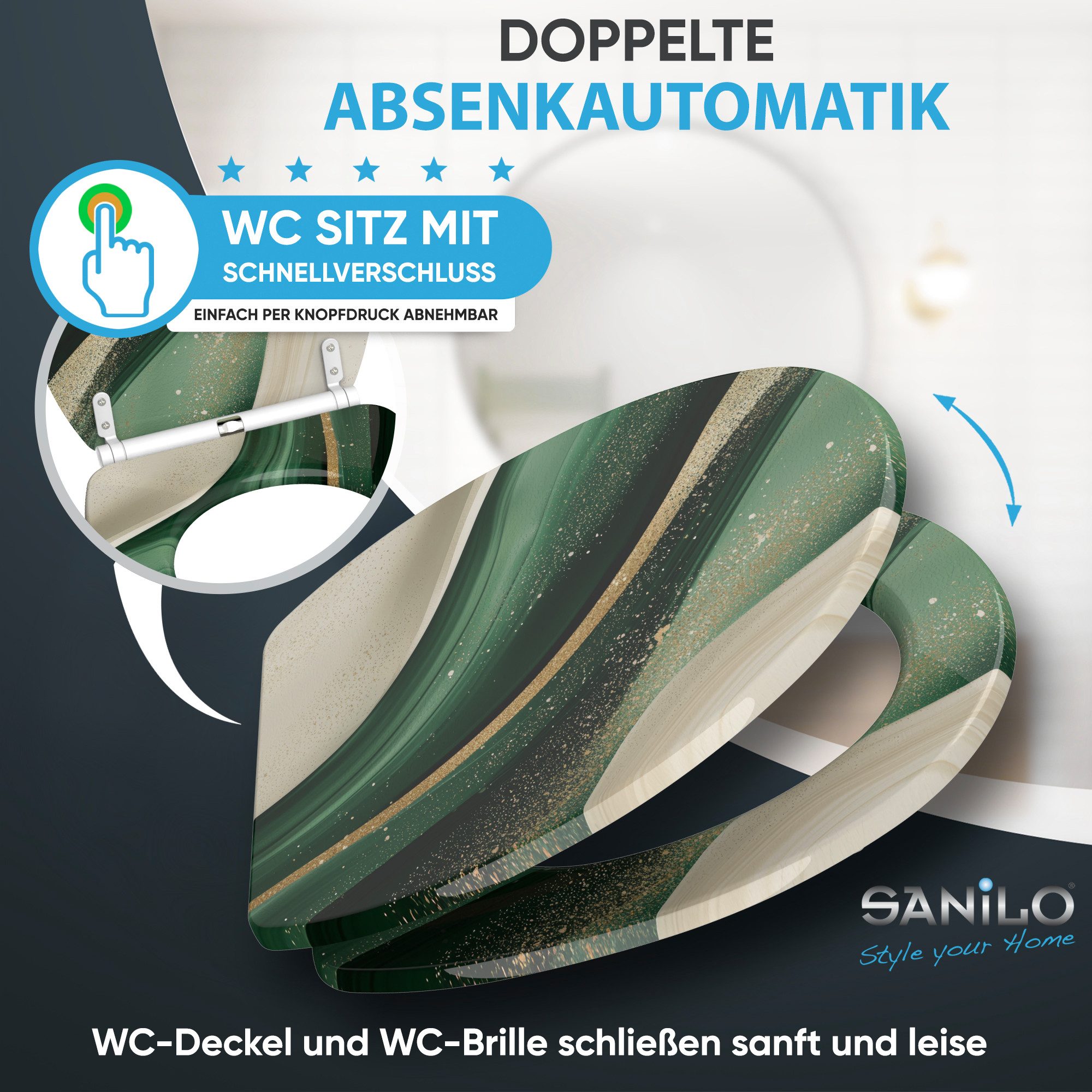 Sanilo WC-Sitz mit Absenkautomatik & Top Fix in vielen Designs, hochwertig, abnehmbar, leichte Montage von oben, mit Schraubenzieher