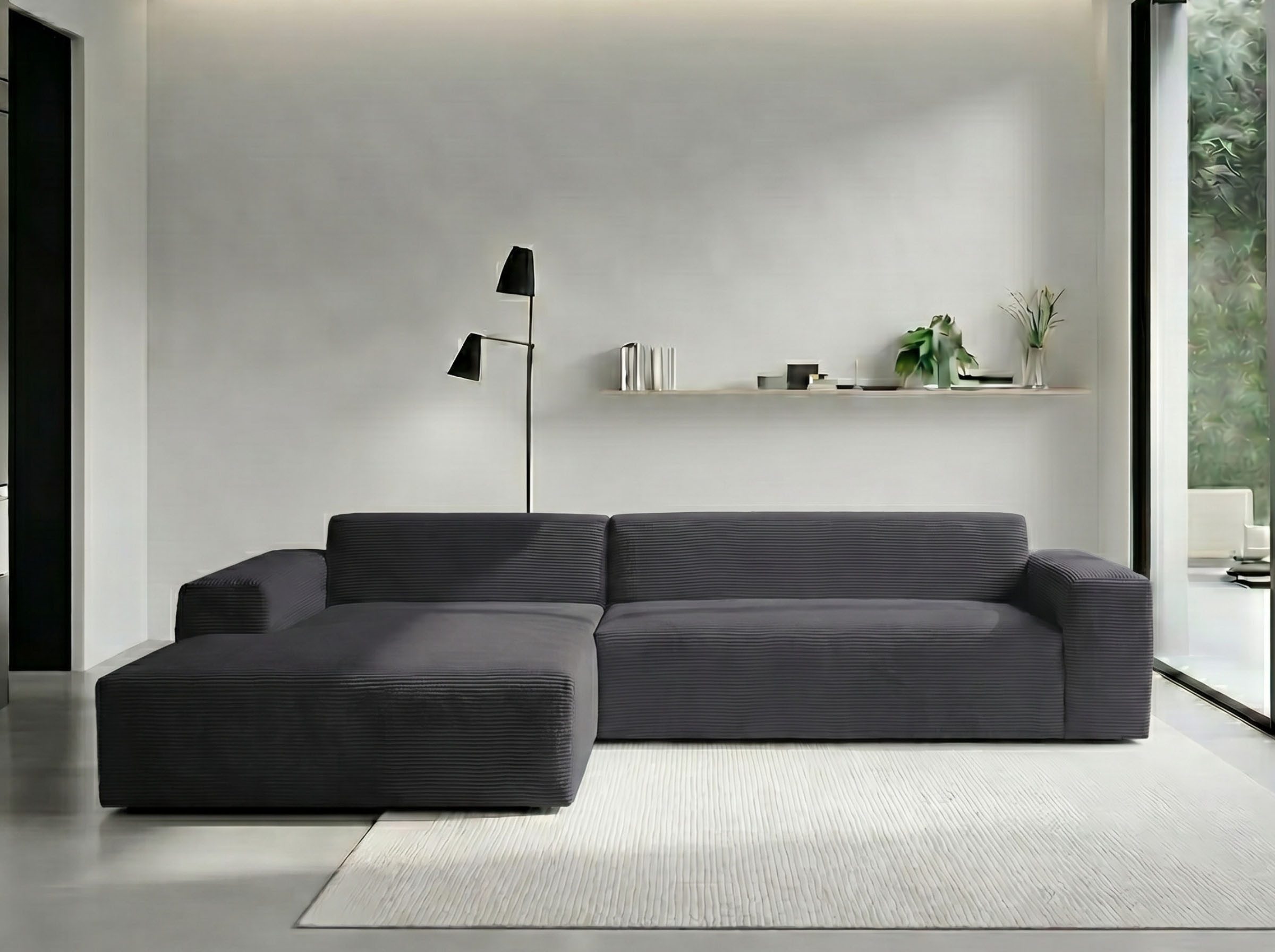 WERK2 Ecksofa Zeus-XL 311 cm breit, bequemes Mega-Sofa in L-Form, große Sitztiefe, Curvy-trend Cord Big-Sofa mit 210 cm XXL-Ottomane für 2 Personen