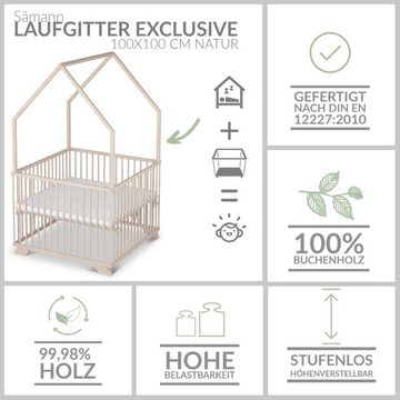 Sämann Hausbett Laufgitter - EXCLUSIVE - 100x100 cm mit Matratze weiß, stufenlos höhenverstellbar, Holzfüße, Buchenholz
