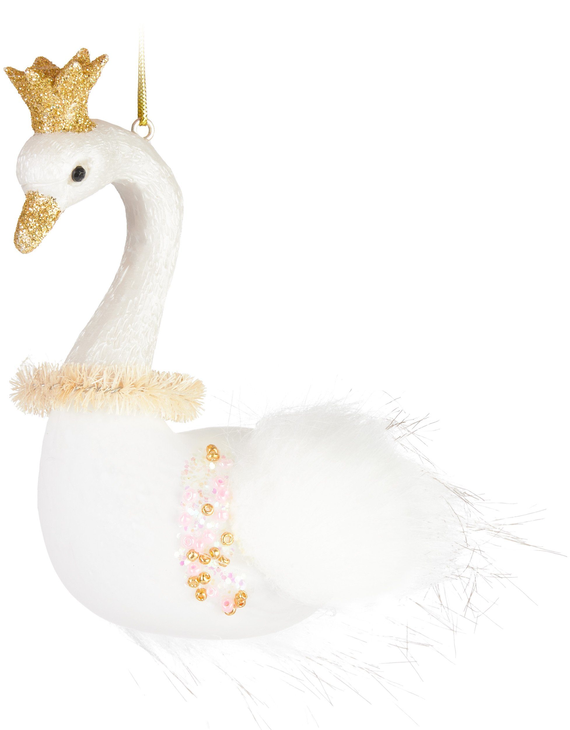 BRUBAKER Weihnachtsbaumkugel Schwan Prinzessin mit Glitzer Krone - Glas Weihnachtskugel Handbemalt (1 St), Christbaumschmuck Lustig - Weihnachtsdeko Figur