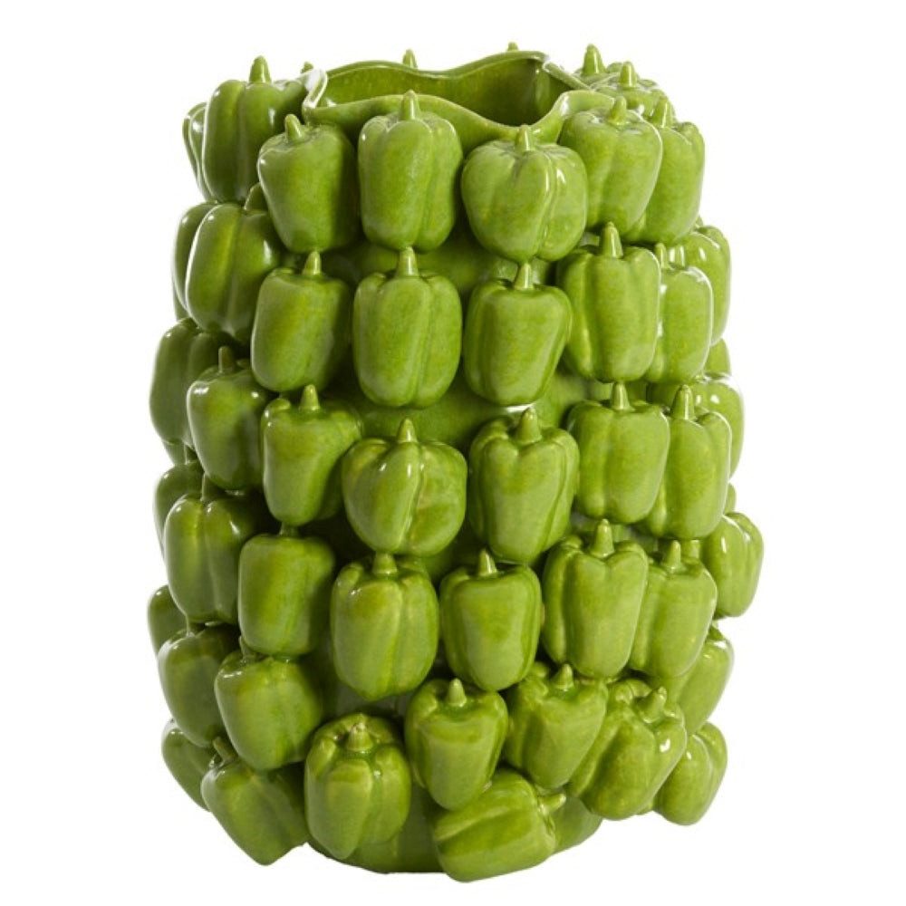 Dirk Davids Leuchten GmbH Dekovase Deko-Vase Keramikvase Paprika-Struktur Grün 35x33x47cm