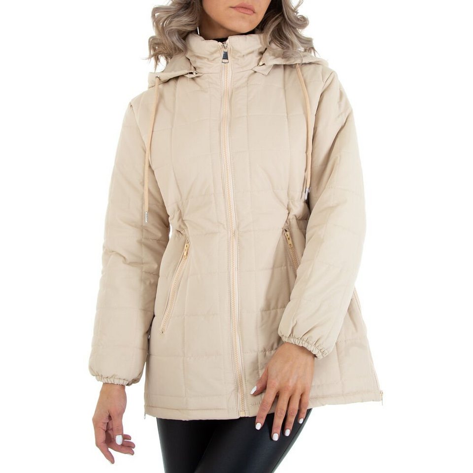 Ital-Design Steppjacke Damen Freizeit Kapuze (abnehmbar) Leicht gefüttert  Übergangsjack in Beige