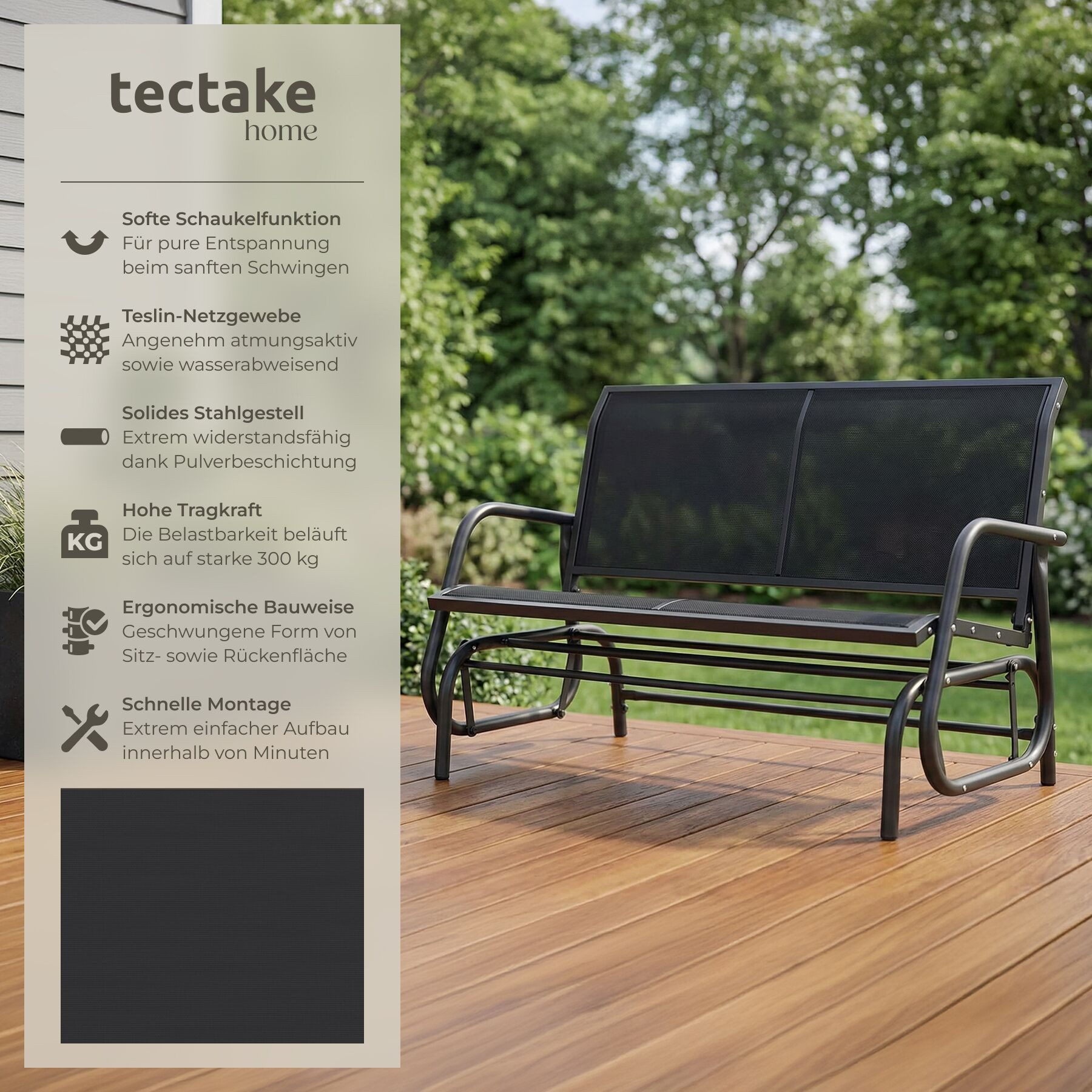 tectake Gartenbank Schaukelbank, 2-Sitzer