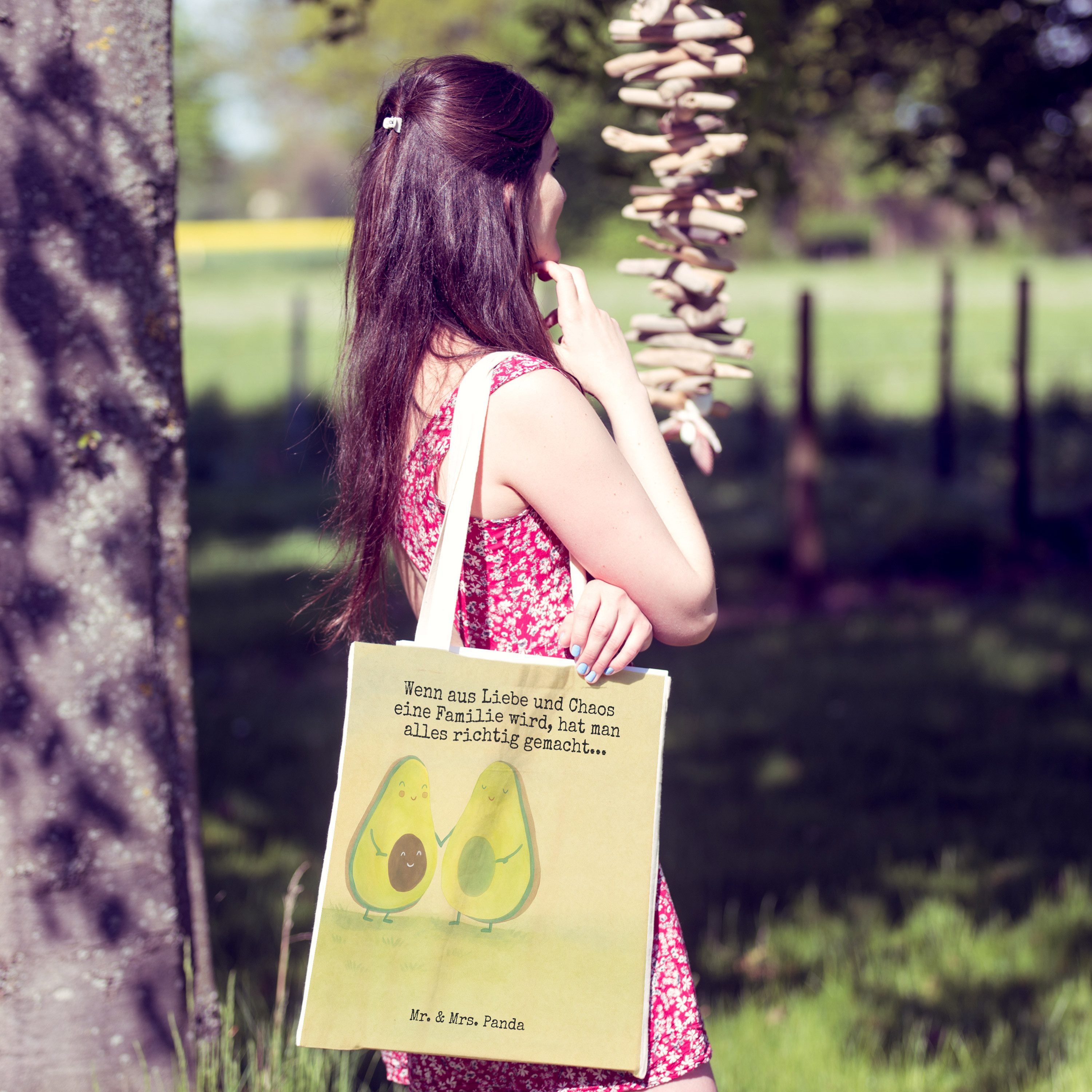 Mr. & Mrs. Panda Tragetasche Avocado Pärchen Design, Tote Bag, Weiß, Frucht, Einkaufstasche, Famil (Packung), Stoffbeutel Tragetasche Bedruckt shopping bag
