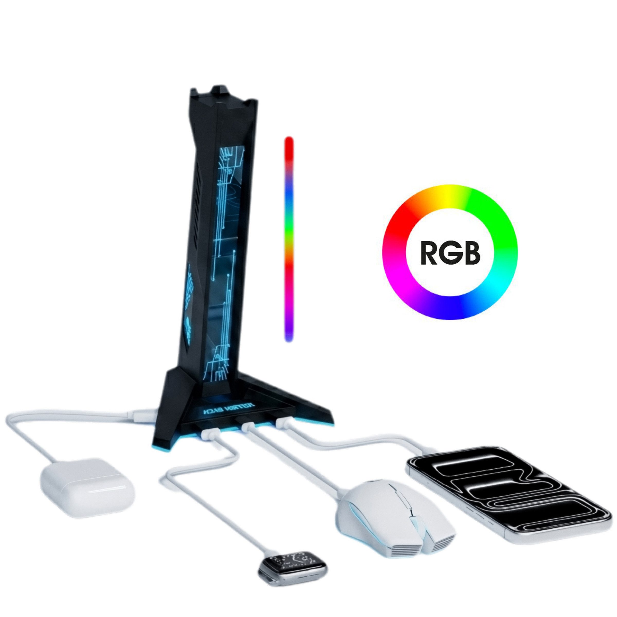 Forrlite Headset-Halterung RGB Kopfhörer Ständer, 9 Farben LED Atemlicht, (Aufbewahrung, Ordnung am Arbeitsplatz, Für Gamer PC Desktop Headset-Zubehör, Gaming Zubehör & Büro Zubehör für Schreibtisch Ordnung & Konnektivität)
