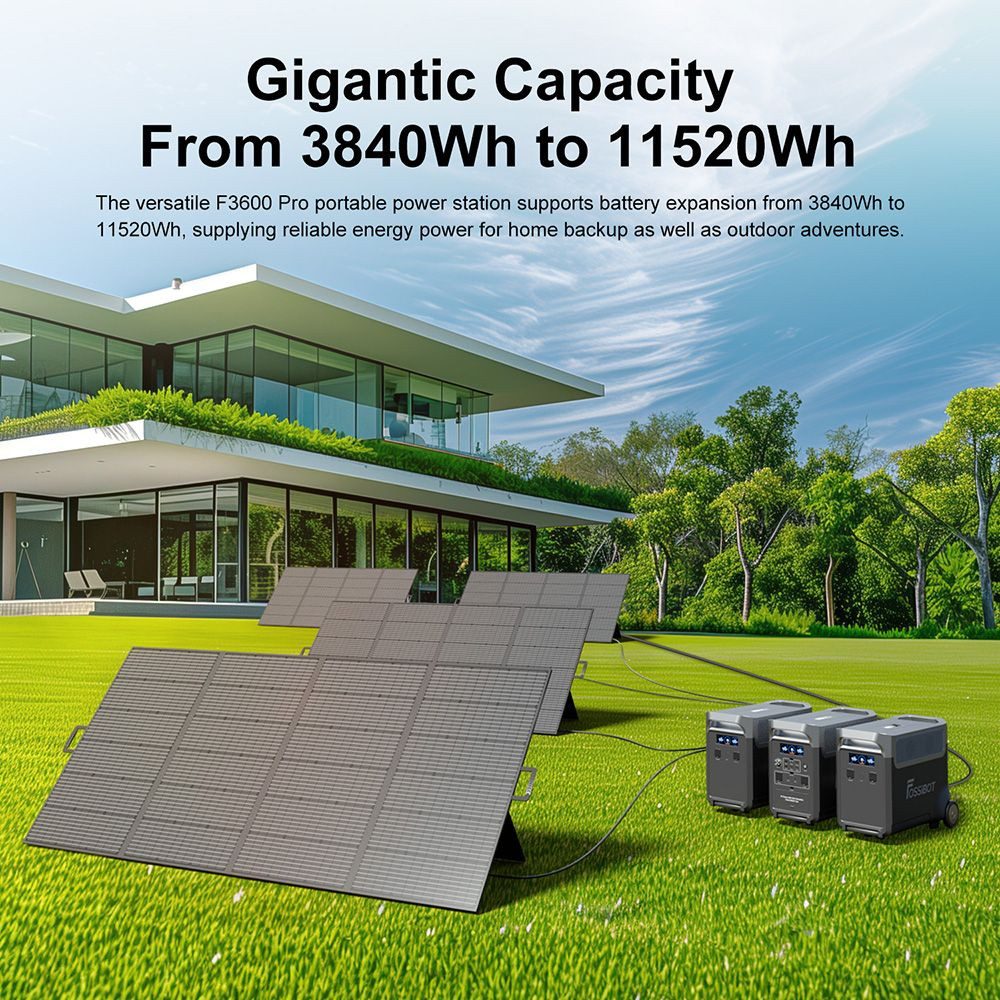 Fossibot Stromerzeuger F3600 PRO+ SP200 Solar Panel, 3840Wh LiFePO4-Akku, 3600W AC-Ausgang, Tragbares Kraftwerk