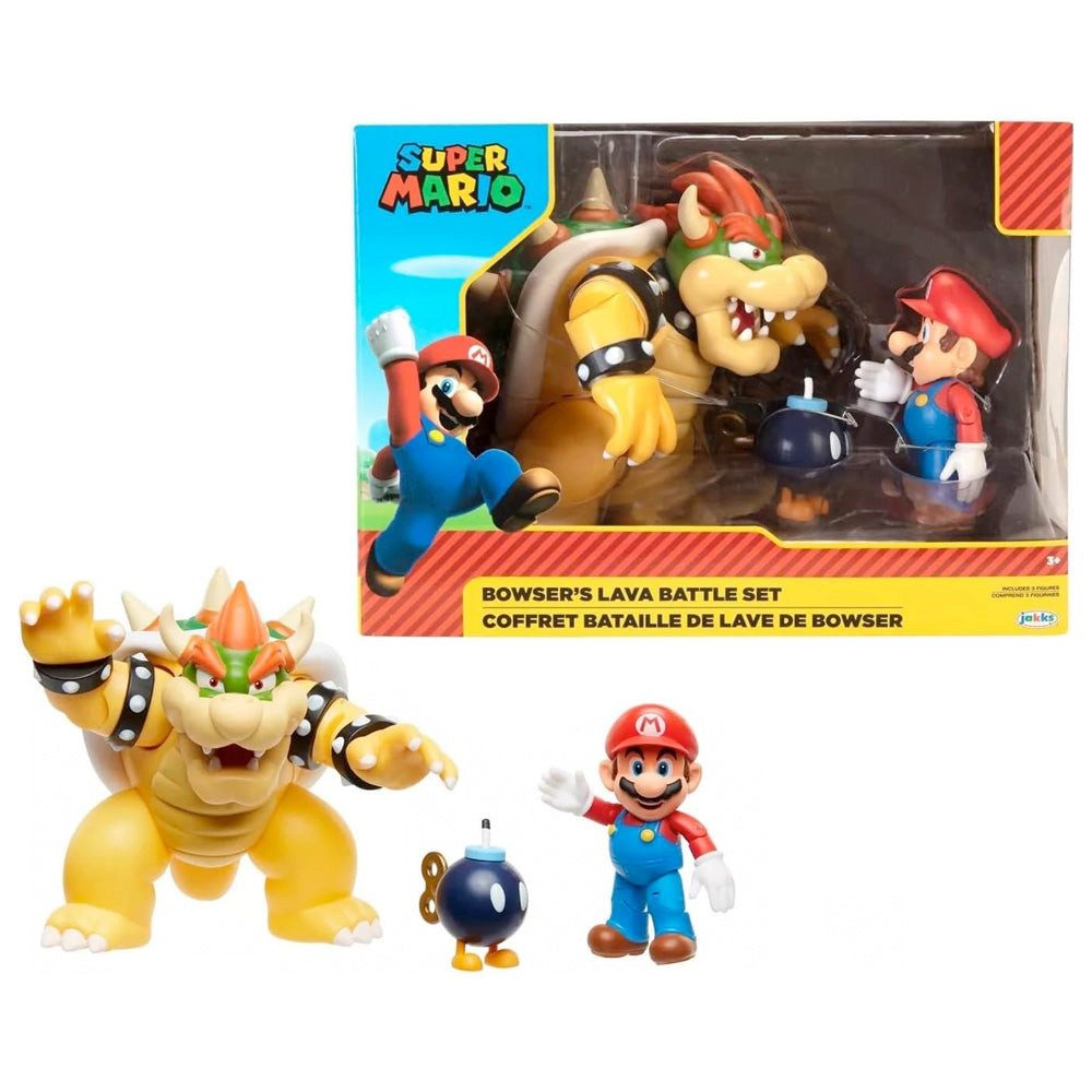Super Mario Actionfigur Nintendo Super Mario Wave 1 Mario vs. Bowser Diorama Set, 15 cm, (3-tlg)