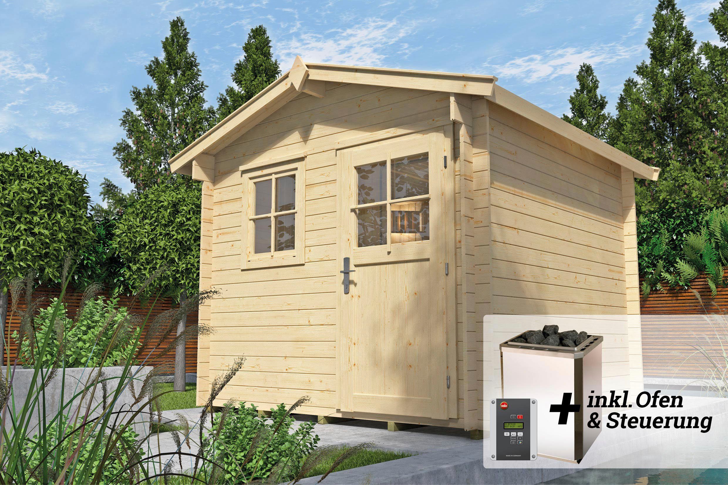 weka Saunahaus Mikkeli, BxTxH: 300 x 284 x 255 cm, 45 mm, (Set) 7,5 kW-Ofen mit digitaler Steuerung