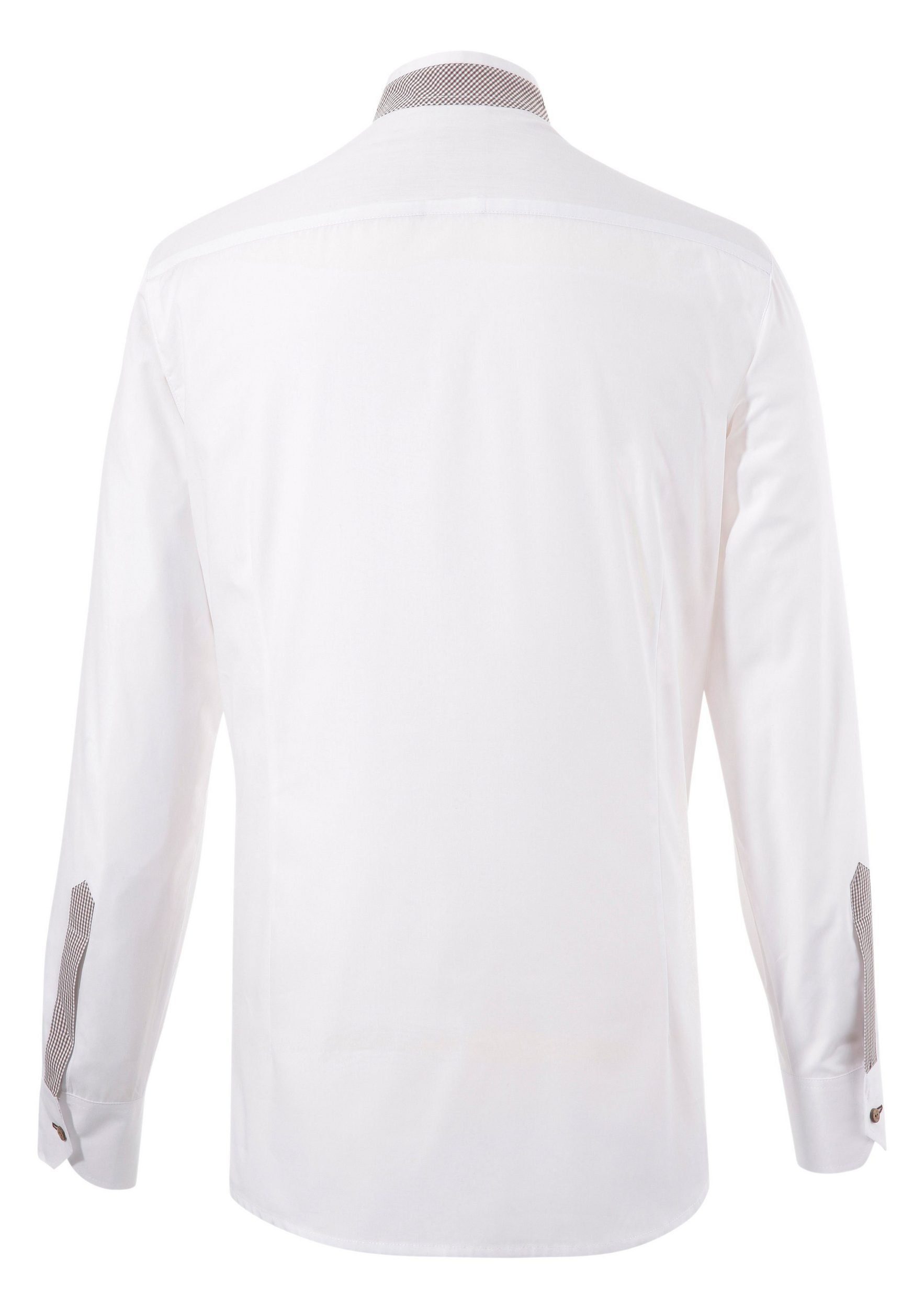Moschen-Bayern Trachtenhemd Trachtenhemd Herren SLIM FIT Stehkragen Hirsch Langarm Weiß-Braun