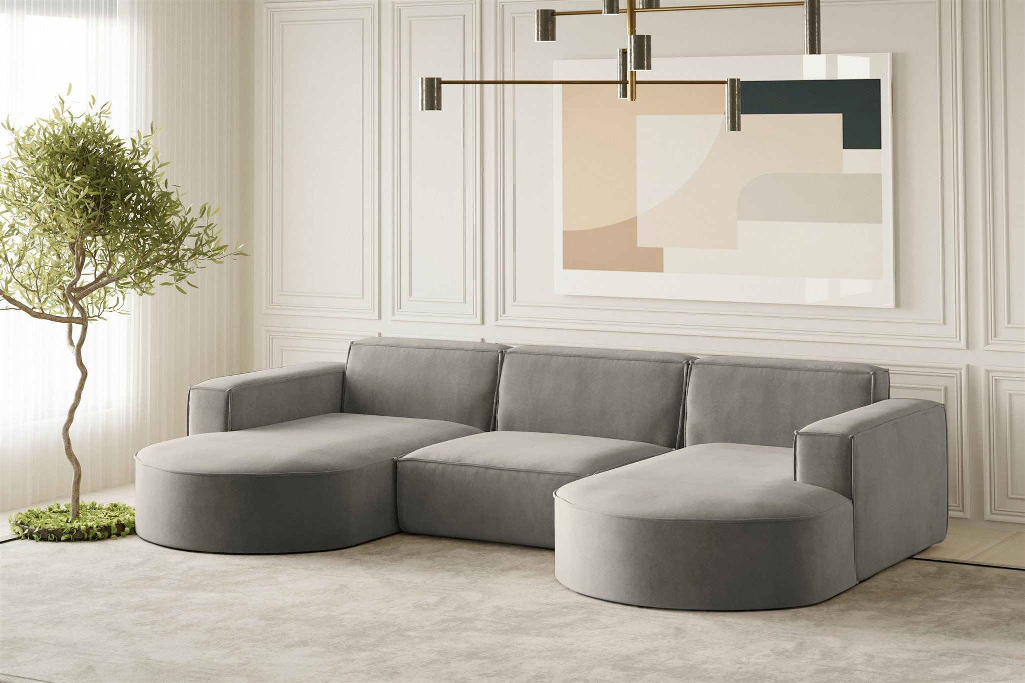 Fun Möbel Wohnlandschaft U-Form Sofa PALMA Velourstoff Noel und Cordstoff Scala, auch in Ausführung Gesamtbreite 382 cm erhältlich, Rundumbezug