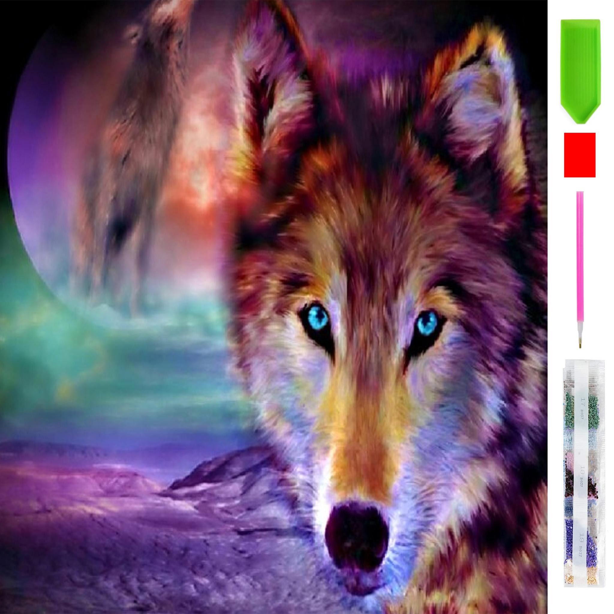 LA CUTE Malen nach Zahlen 5d Diamond Painting Wolf Malen nach Zahlen 30x40cm (Komplettset für 5D Diamond Painting inklusive Leinwand, Diamanten und Werkzeugen, Diamond Painting Set mit Zubehör für DIY-Kreativität und Entspannung), 30x40cm 5D Diamond Painting mit präziser Klebeschicht & Zubehör