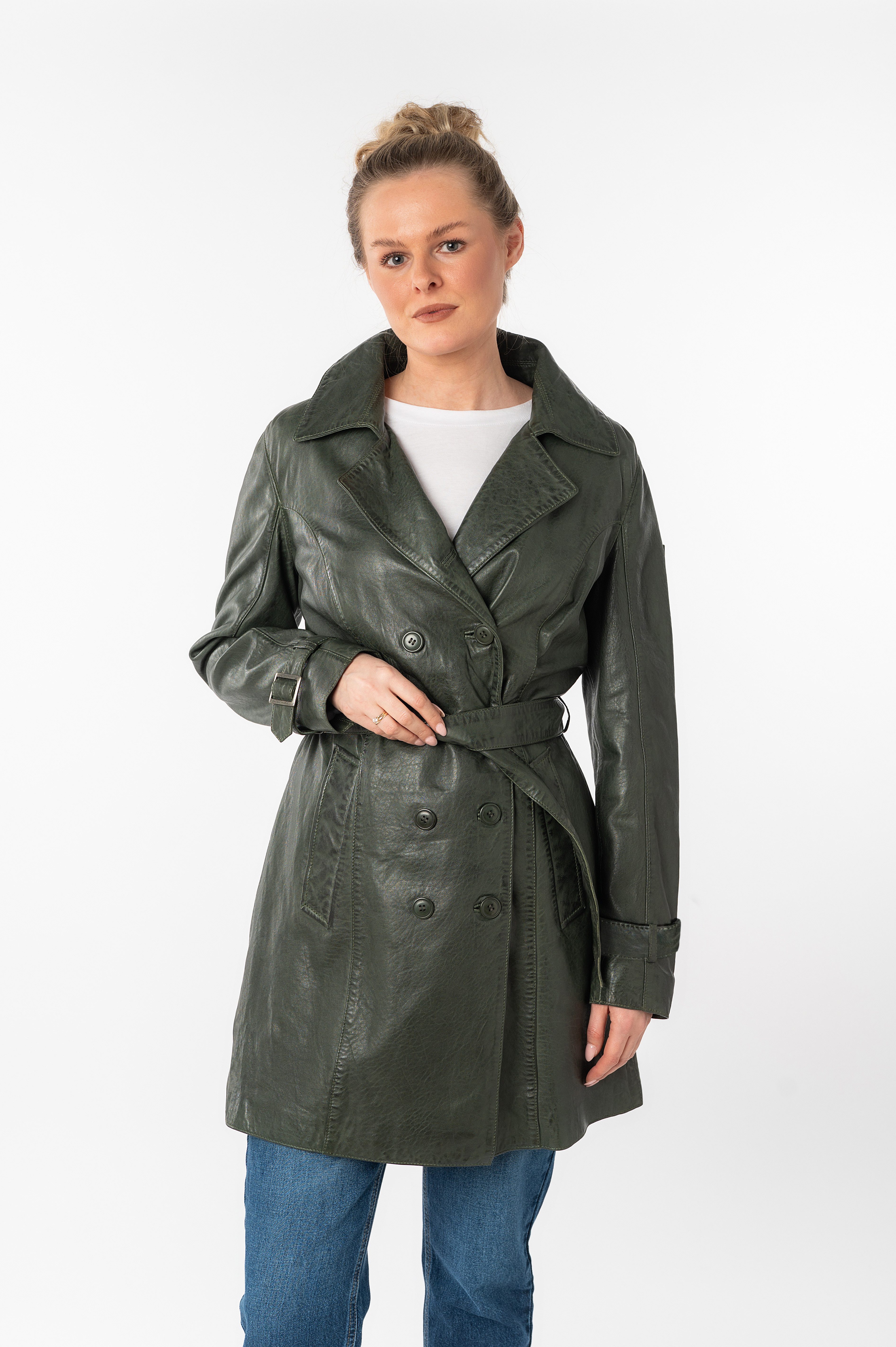 Mauritius Ledermantel GWTaresa (2-tlg., mit Bindegürtel) Leder-Trenchcoat mit Bindegürtel