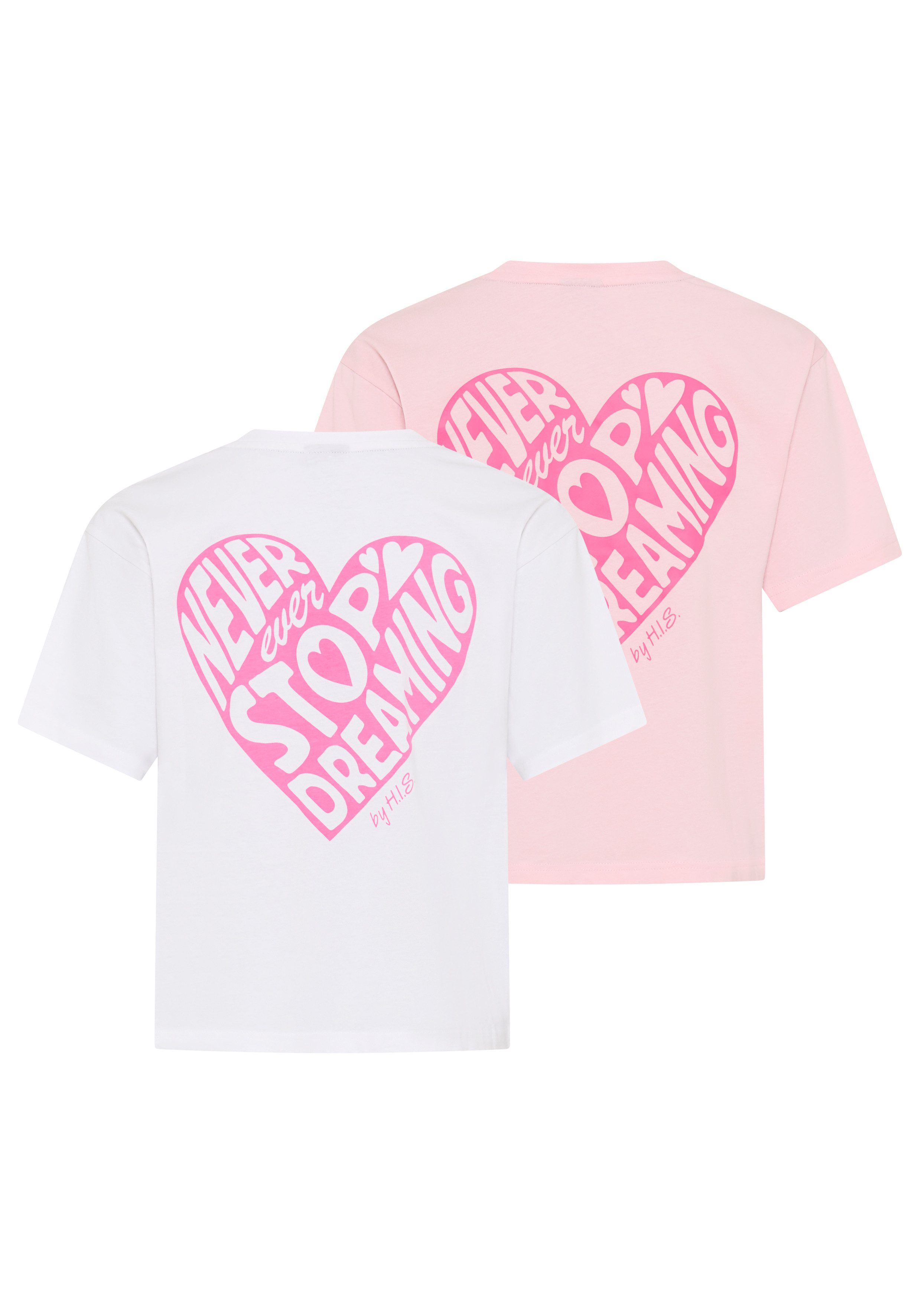 H.I.S T-Shirt 2er Pack H.I.S Shirts mit Rückenprint für Mädchen (Packung, 2-tlg., 2) für Mädchen, lässige Passform, kurze Ärmel, mit Logodruck