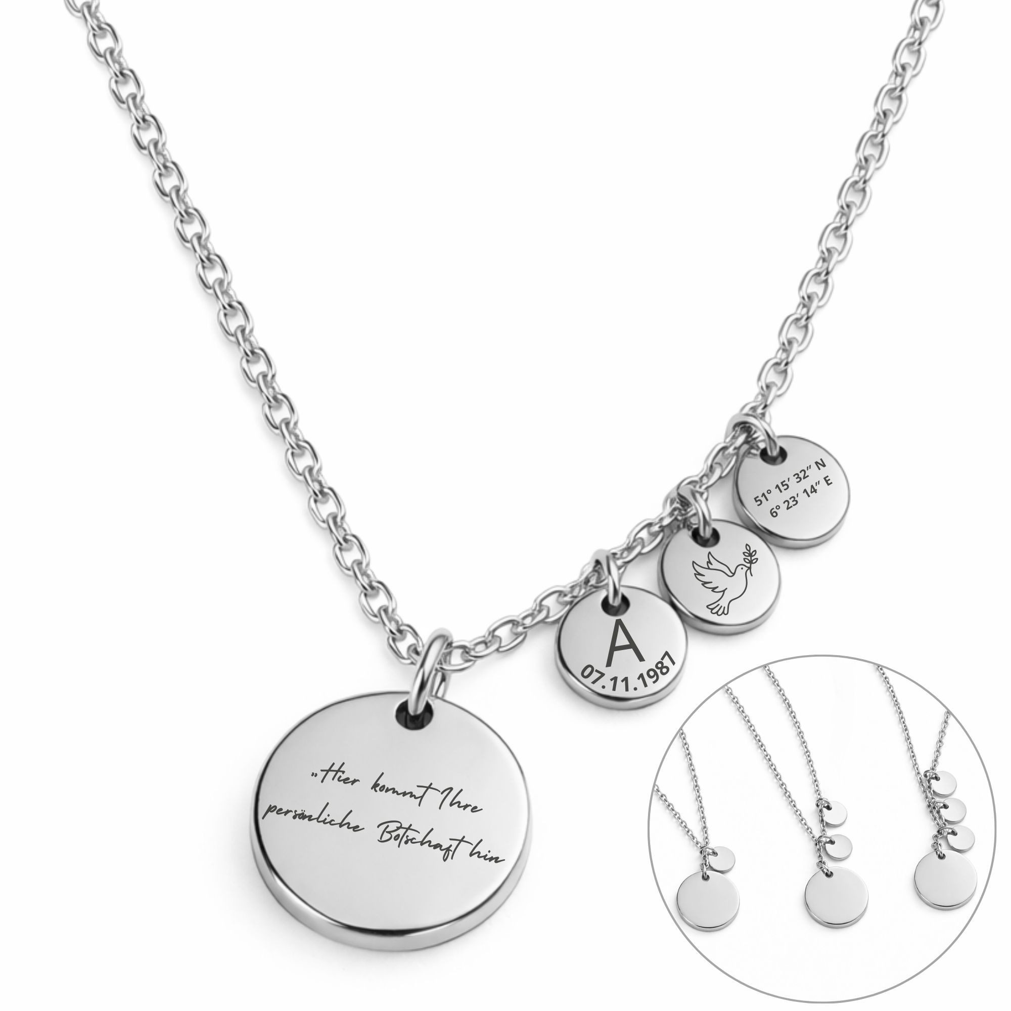 BS Schmuckdesign Kette mit Anhänger mit Gravur Personalisierte Halskette Damen Gravurkette Anhängerplättchen (inkl. Gravur), personalisiert inkl. Geschenkbox