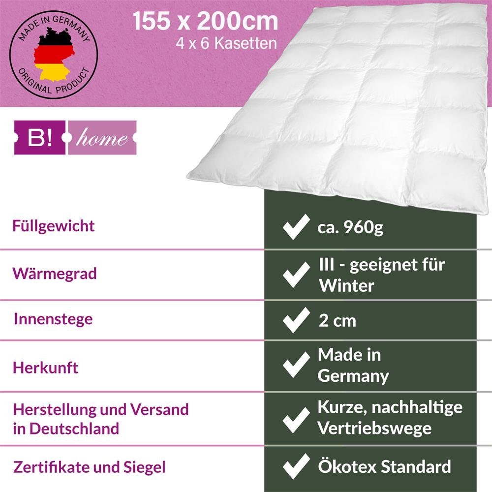 B!HOME Daunenbettdecke B!HOME Winterdecke Daunen 155x200cm (960g) Kassettenstegbett, Füllung: 100% Daunen, Bezug: 100% Baumwolle, 100% Daunen