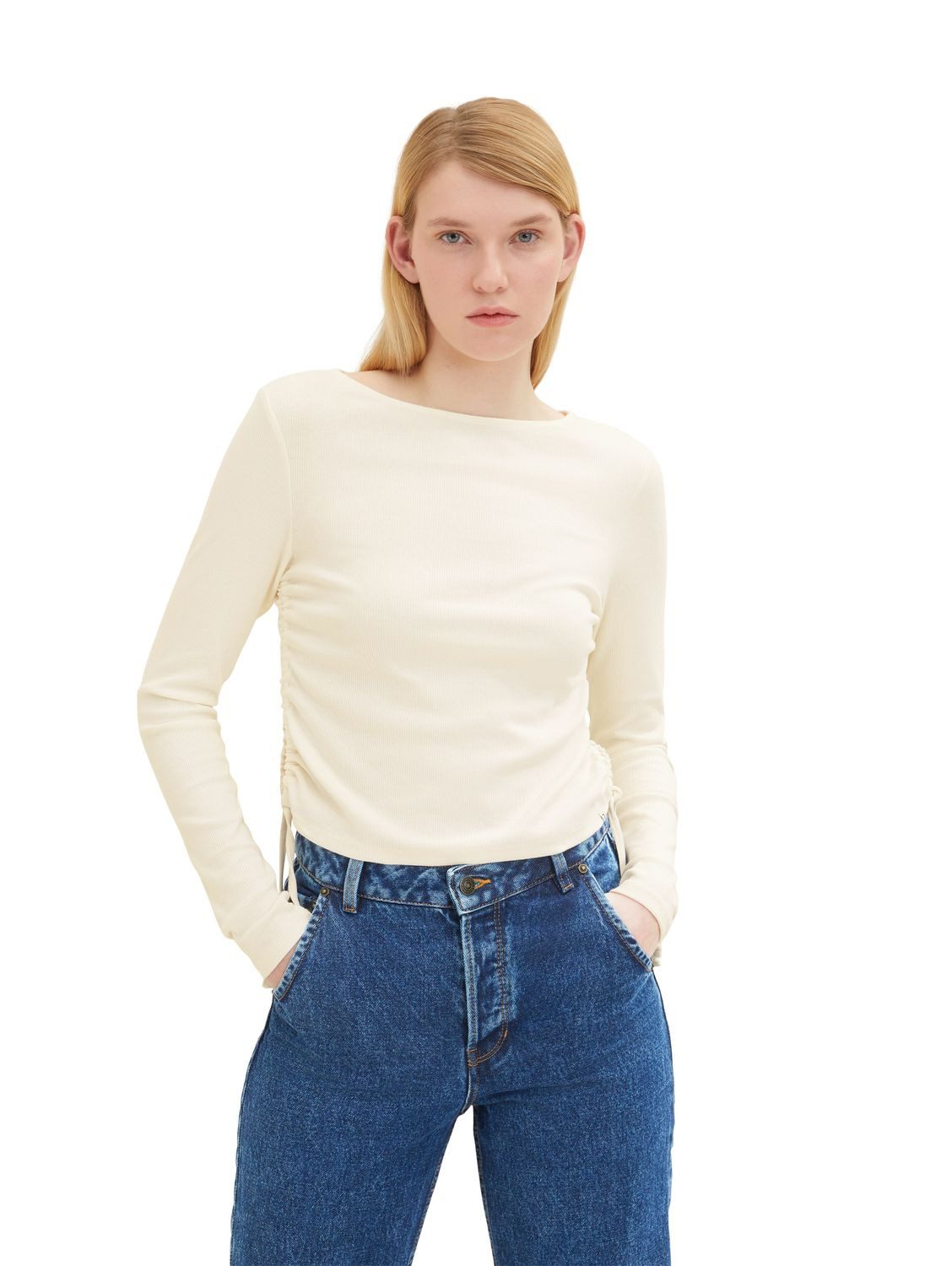 TOM TAILOR Denim Langarmshirt RIB ROUCHING (1-tlg) mit Stretch
