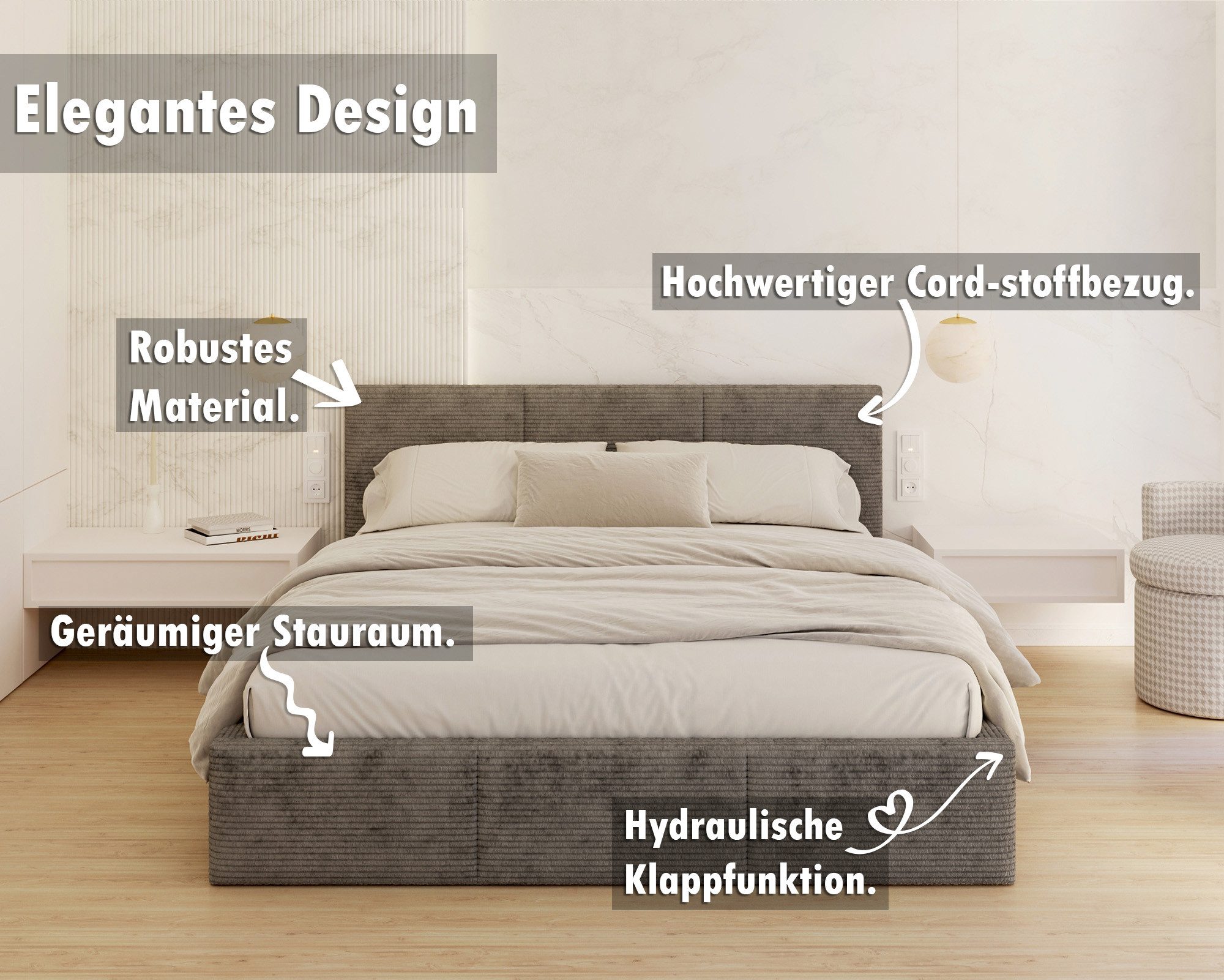 thematys Polsterbett mit Bettkasten Stauraumbett, aus hochwertigem CORD Sto günstig online kaufen