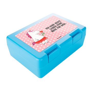Mr. & Mrs. Panda Butterdose Einhorn Dame - Rot Pastell - Geschenk, Brotzeitbox, Butterbrotdose, B, Premium Kunststoff, (1-tlg), Luftlöcher