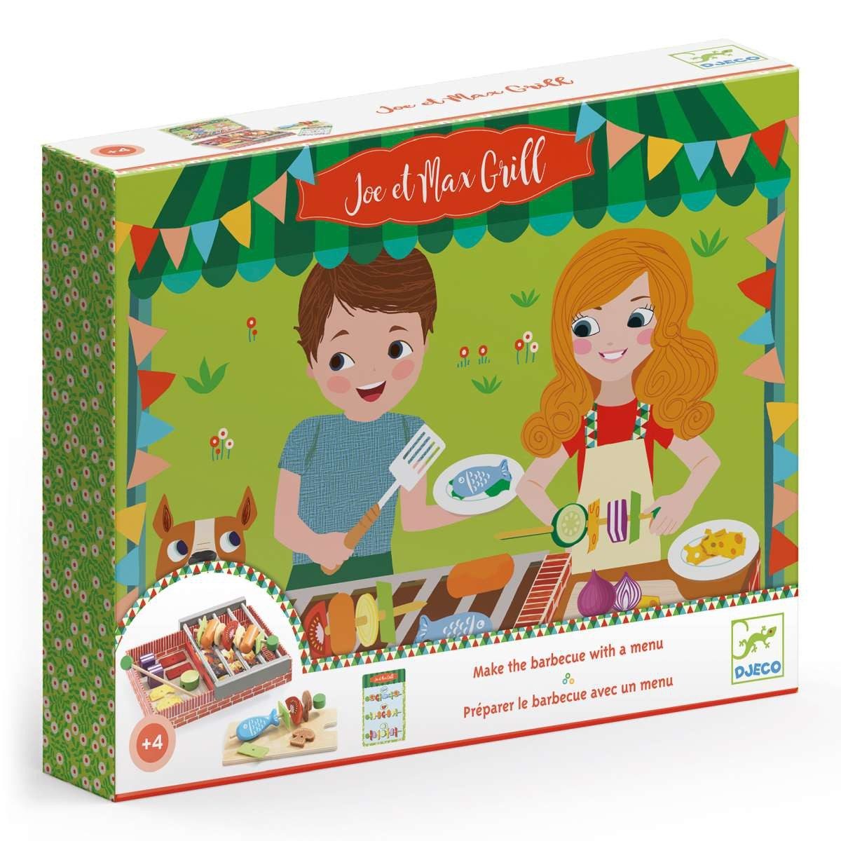 DJECO Spielküche Kinder Grillparty-Set aus Holz mit 20 Zutaten und Zubehör ab 4 Jahre