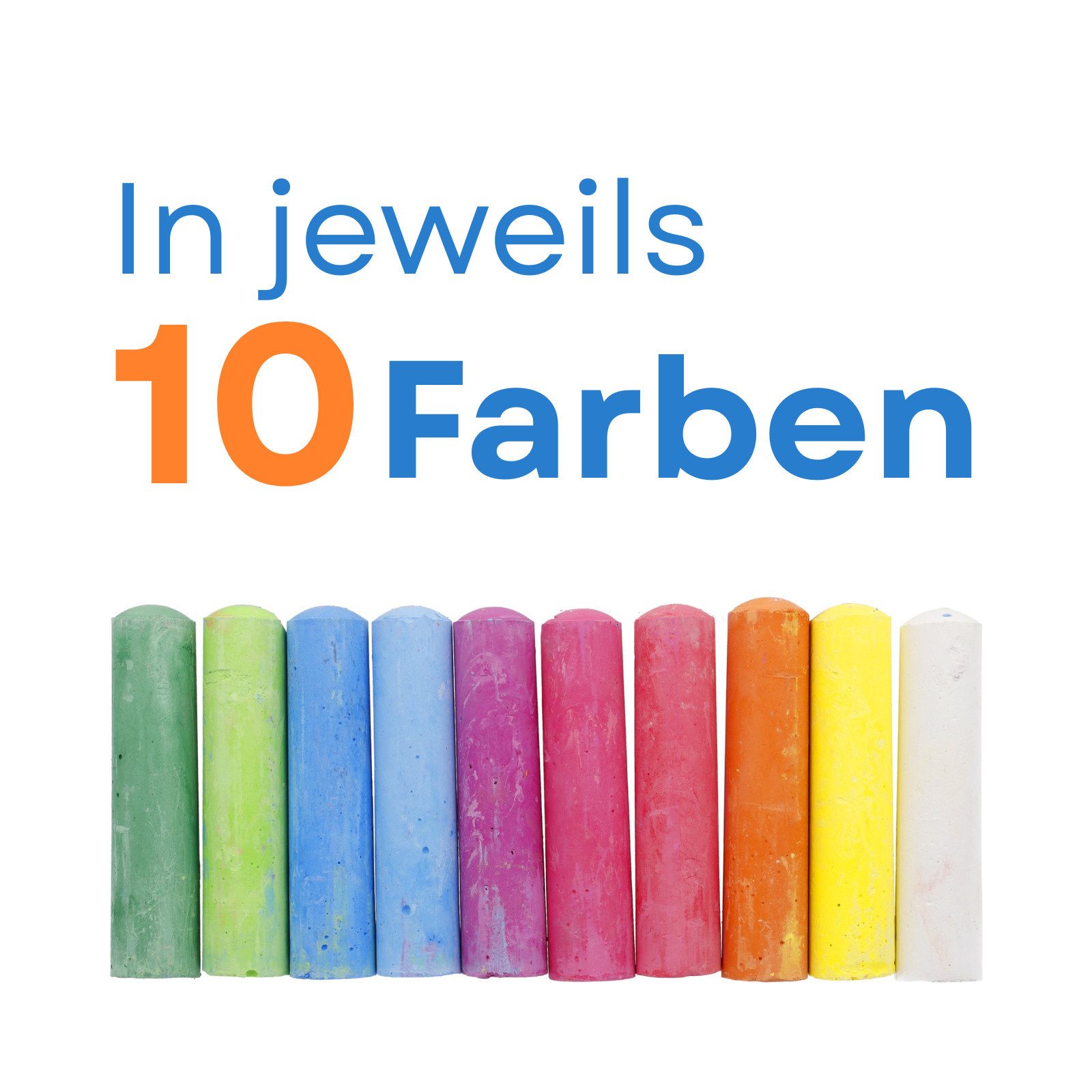 WESTCOTT Malkreide Straßenmalkreide 100 Stück, Bunte Straßenkreide in 10 Farben, Kreide ideal für Asphalt, Stein & Tafeln – Bild 4 von 5