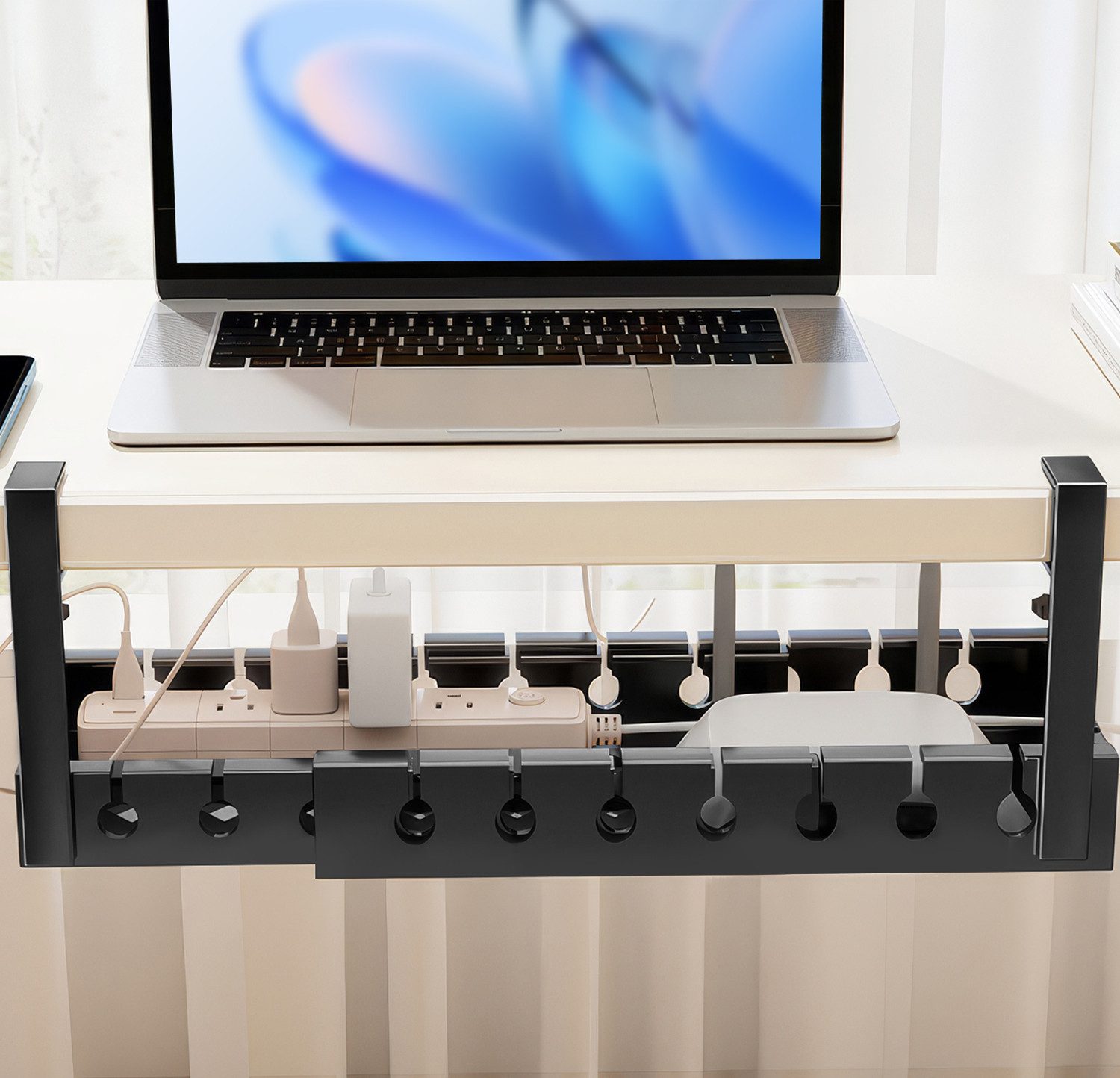 BlingBin Auszugsboden 74cm Ausziehbar Unter dem Schreibtisch Kabelmanagement Kabelkanal (1 Set, 1 St., 43-74 x 19 x 14 cm), Für Wohnzimmer, Schlafzimmer, Büro, Arbeitszimmer