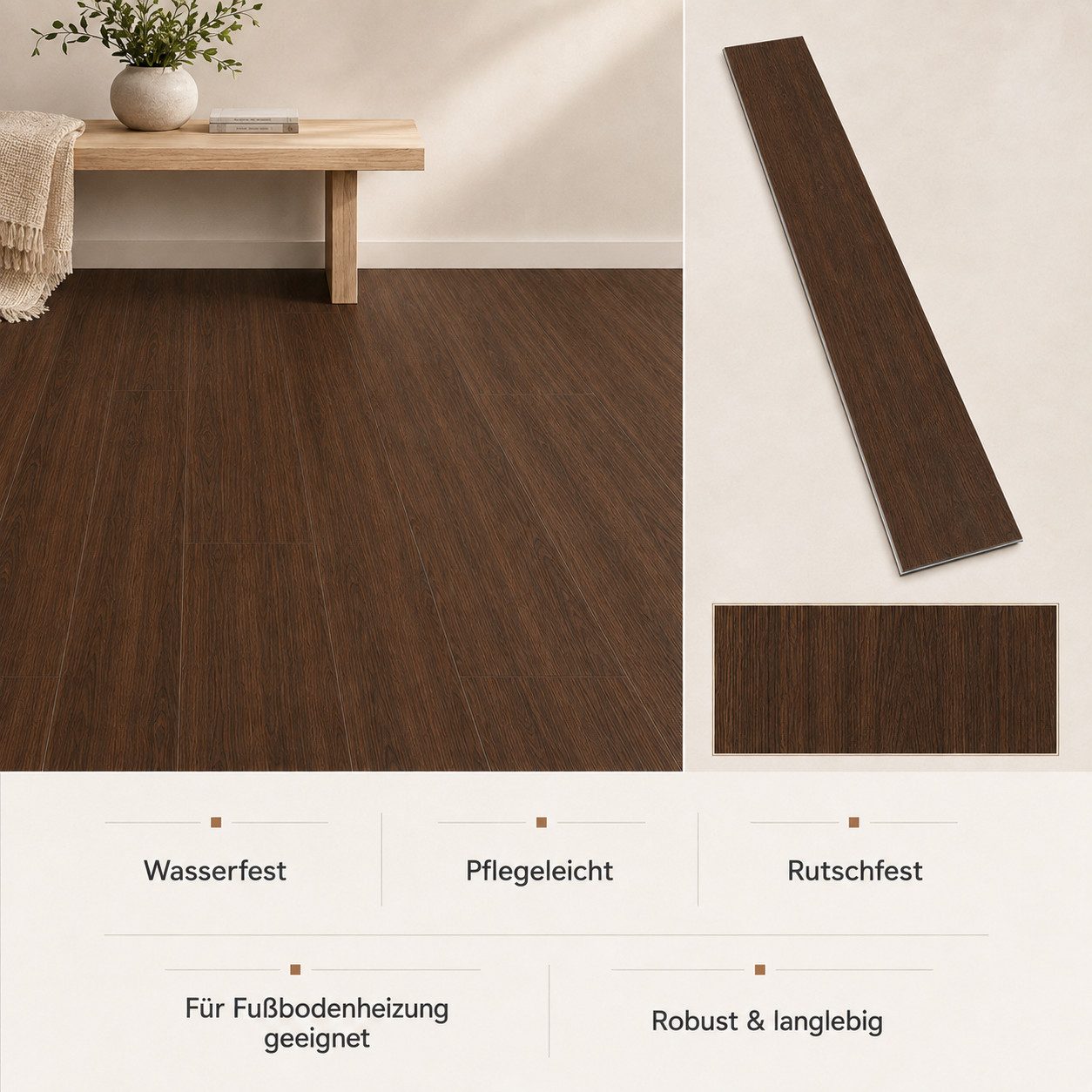 Berti Graf Designboden SPC Klick-Designboden 5 mm wasserfest in moderner Dielenoptik, kleberfrei, mit Trittschalldämmung, wasserfest, pflegeleicht