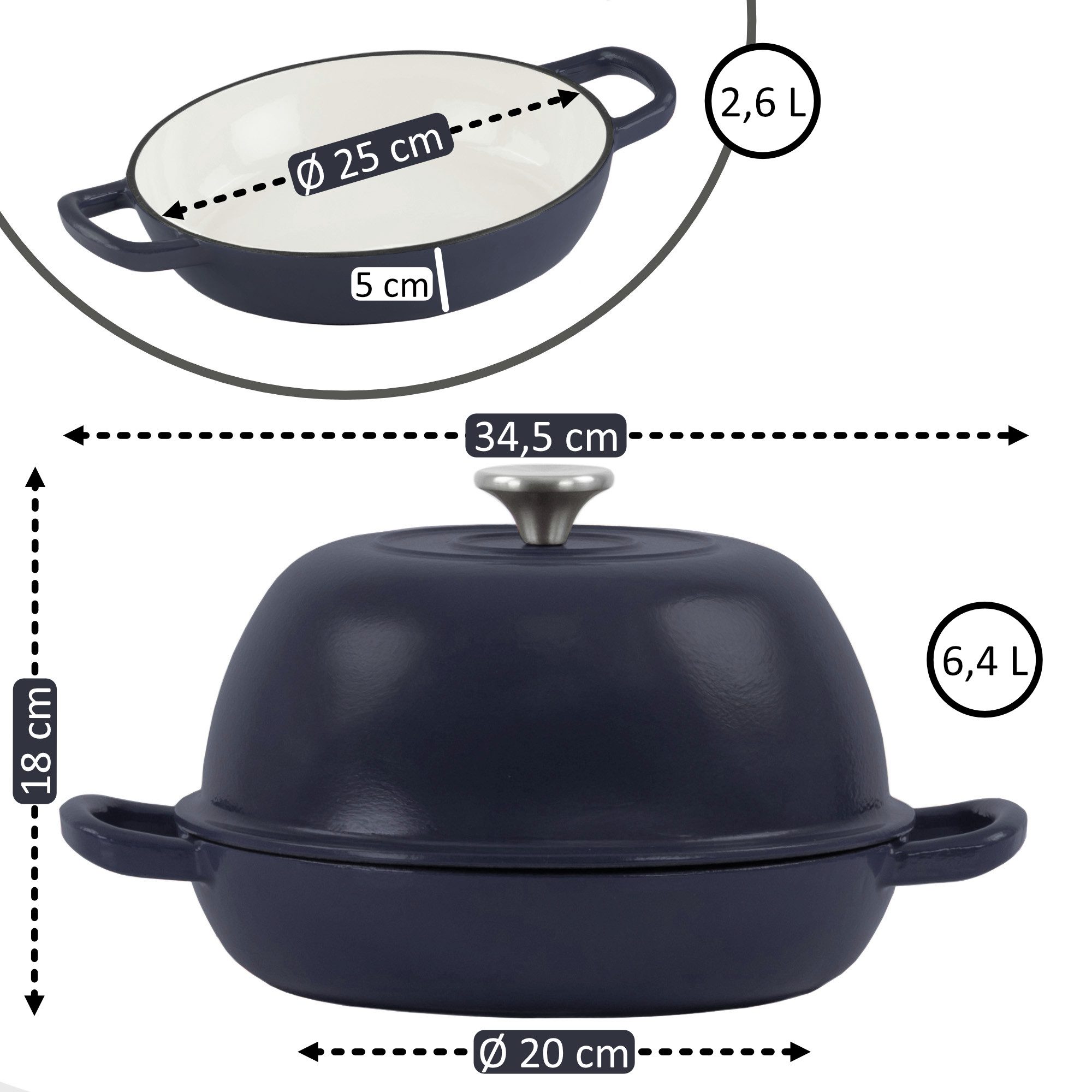 Mahlzeit Kochtopf Gusseisen Brottopf Set emailliert, 6,4 Liter, Blue Berry, Gusseisen, Ideal zum Backen von Broten – Bild 2 von 5