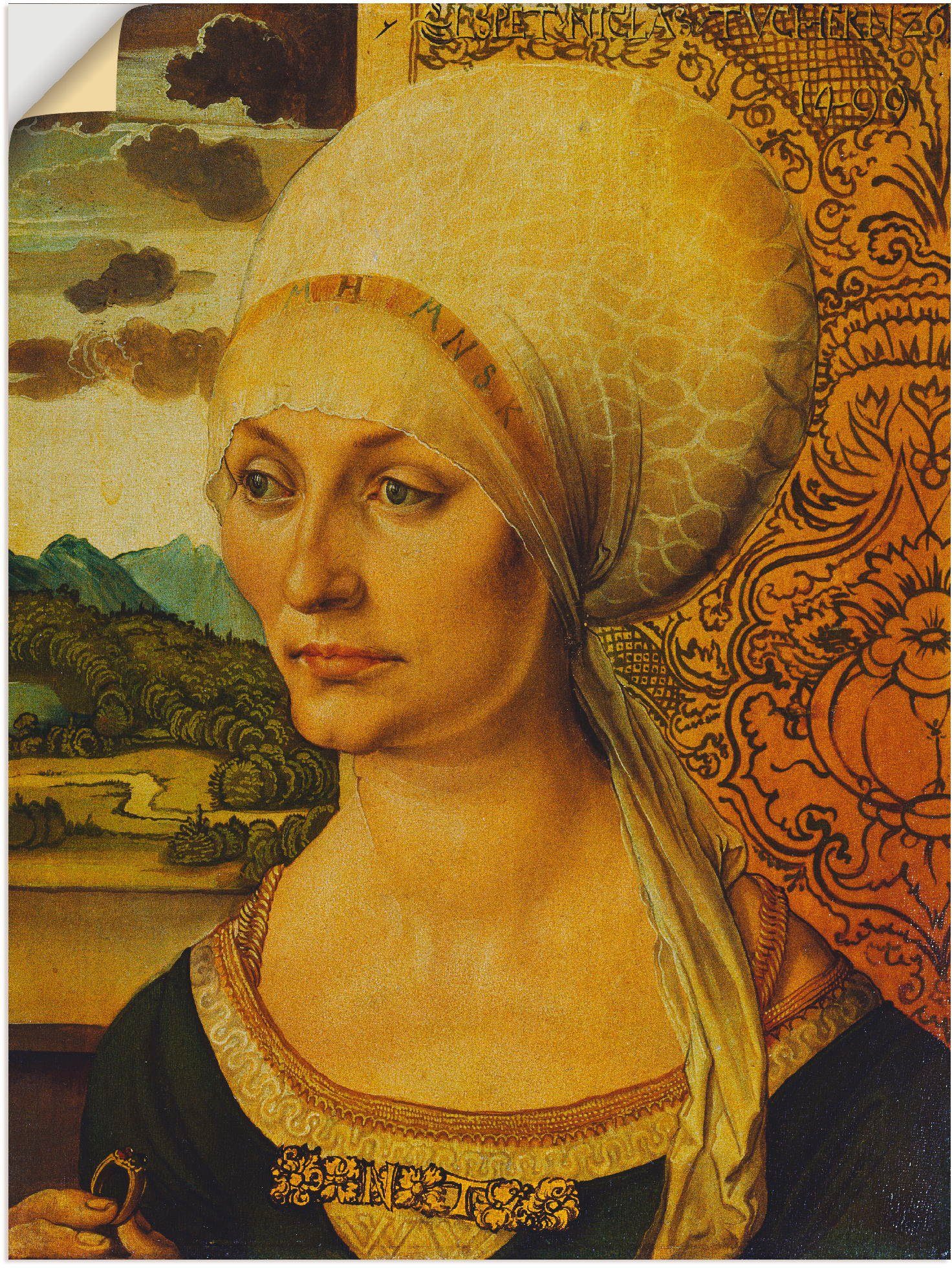 St), Frau Artland Größen Elisabeth versch. Leinwandbild, Bildnis 1499, Tucher. Wandbild in Poster als oder der Wandaufkleber (1