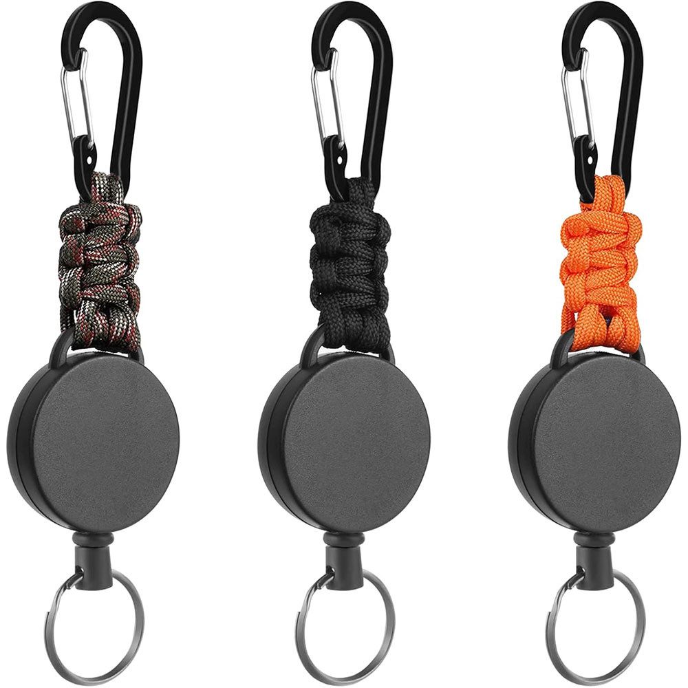 TUWENA Schlüsselanhänger Einziehbarer Schlüsselring 3 Stk, Karabiner-Ausweisclip (3-tlg)