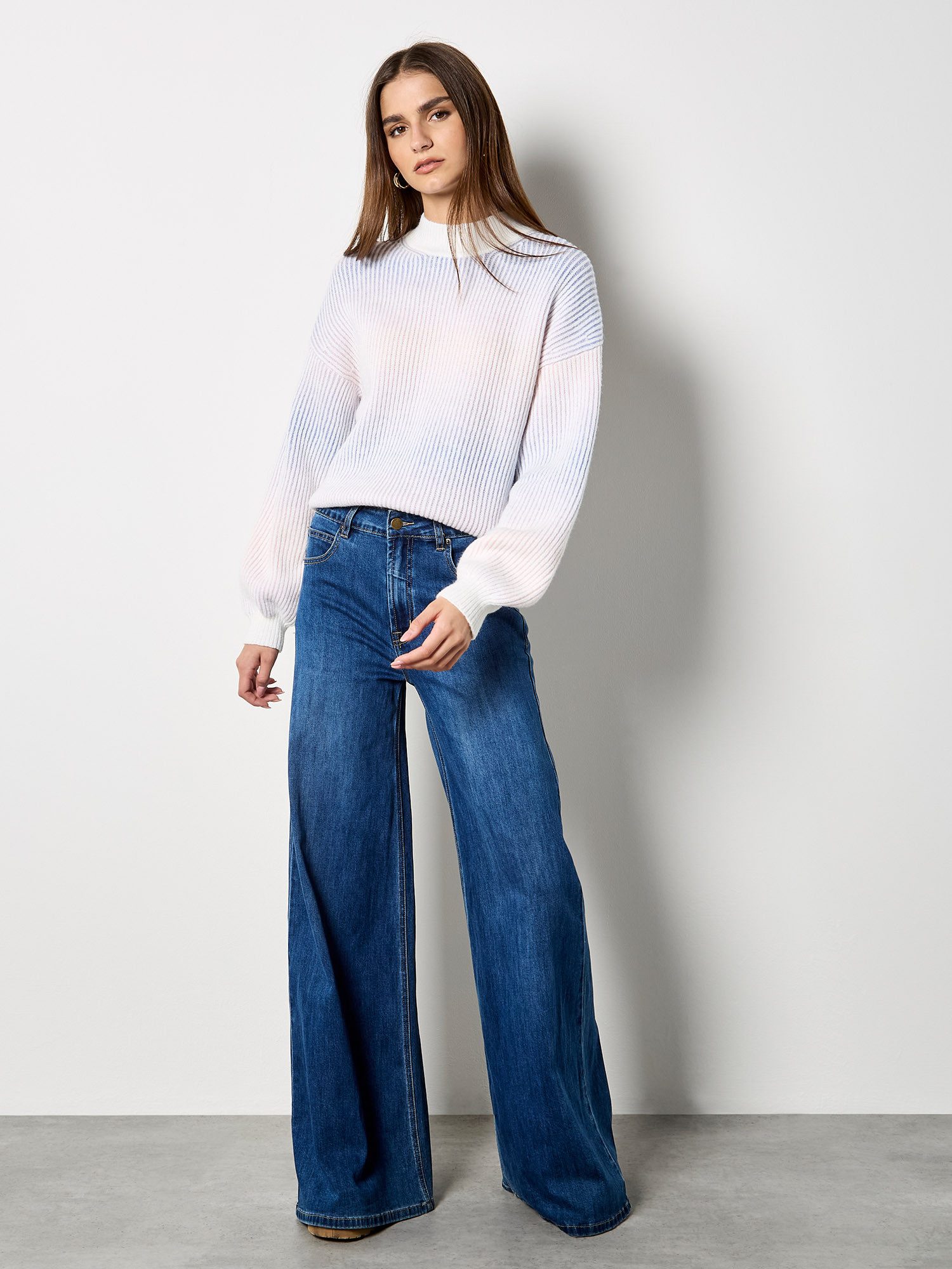 Apricot Strickpullover Stehkragenpullover in Rippstrick