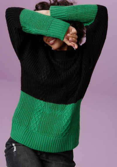 Aniston CASUAL Strickpullover im trendigem Mustermix und Colorblocking