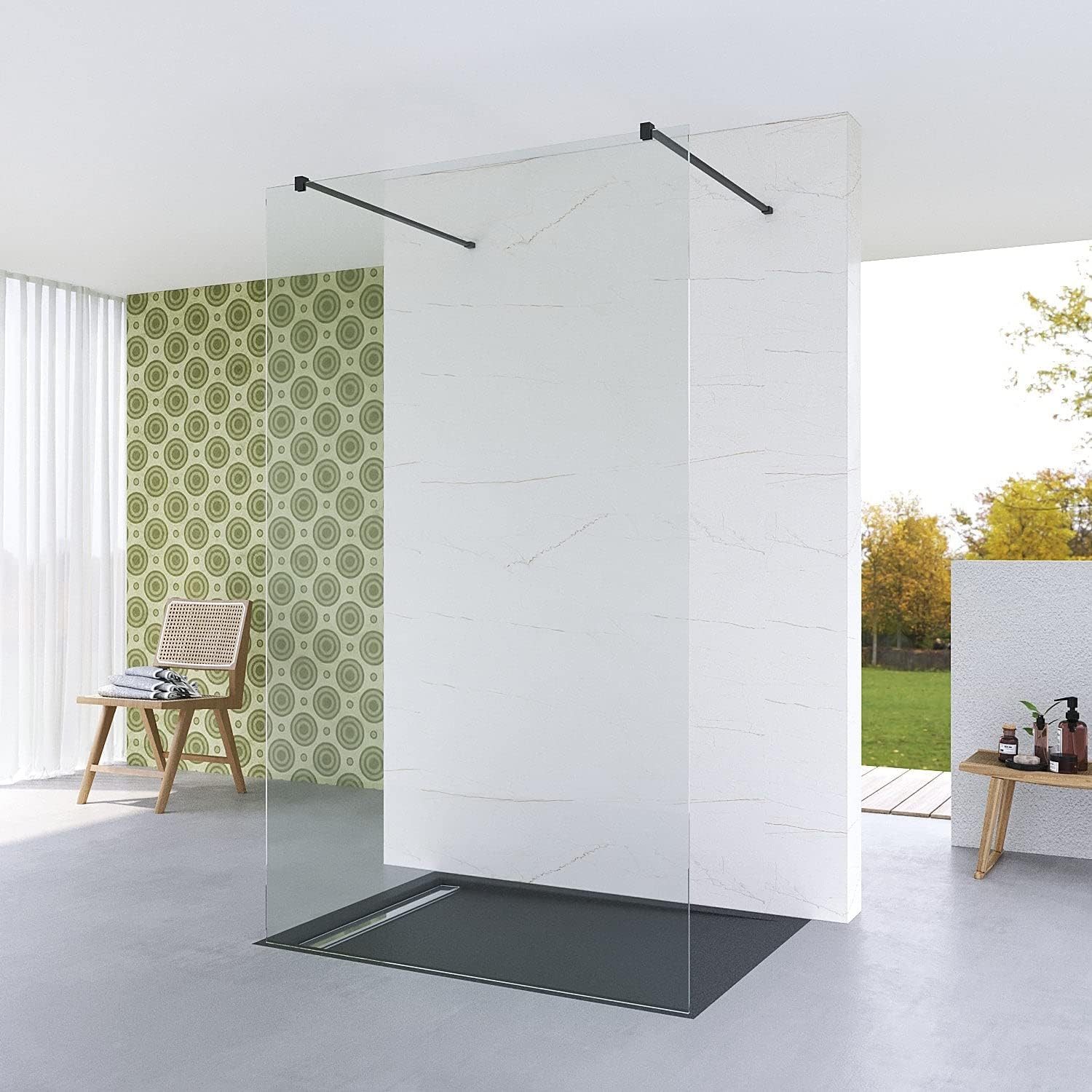 AQUABATOS Walk-in-Dusche Walk in Duschabtrennung schwarz matt Duschwand Glas Duschtrennwand, 8 mm Einscheiben-Sicherheitsglas (ESG) mit inkl. Stabilisator, Echtglas diverse Breiten verfügbar 200 cm hoch