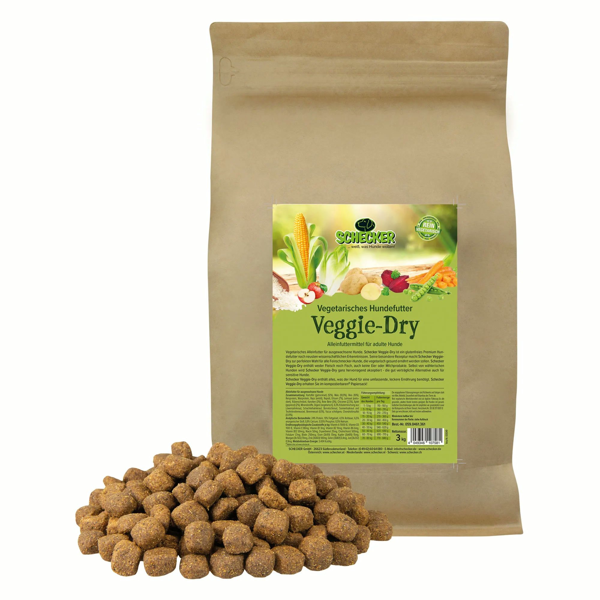Schecker Schecker Vegetarisches Hundefutter Veggie-Dry Kartoffel, Trockenfutter für: Hunde, Glutenfrei, Ohne Zuckerzusatz, Vegetarisch, Weizenfrei