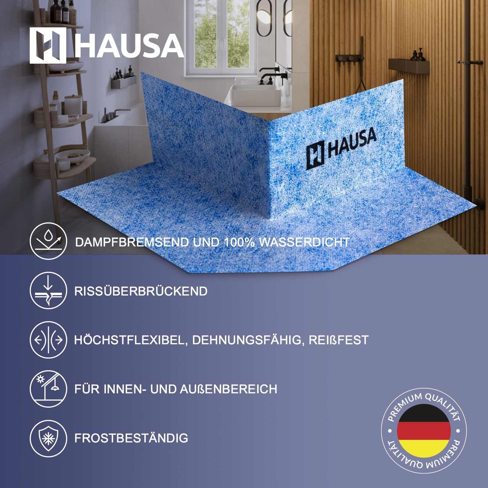 Hausa Bodenfliese Außenecke PRO3 Dichtecke, 3-lagige Aufbau, blau, Eckabdichtung für Sanitär Bad Dusche Terrasse Balkon, wasserfeste Abdichtung unter Fliesen elastische Eck-Dichtband