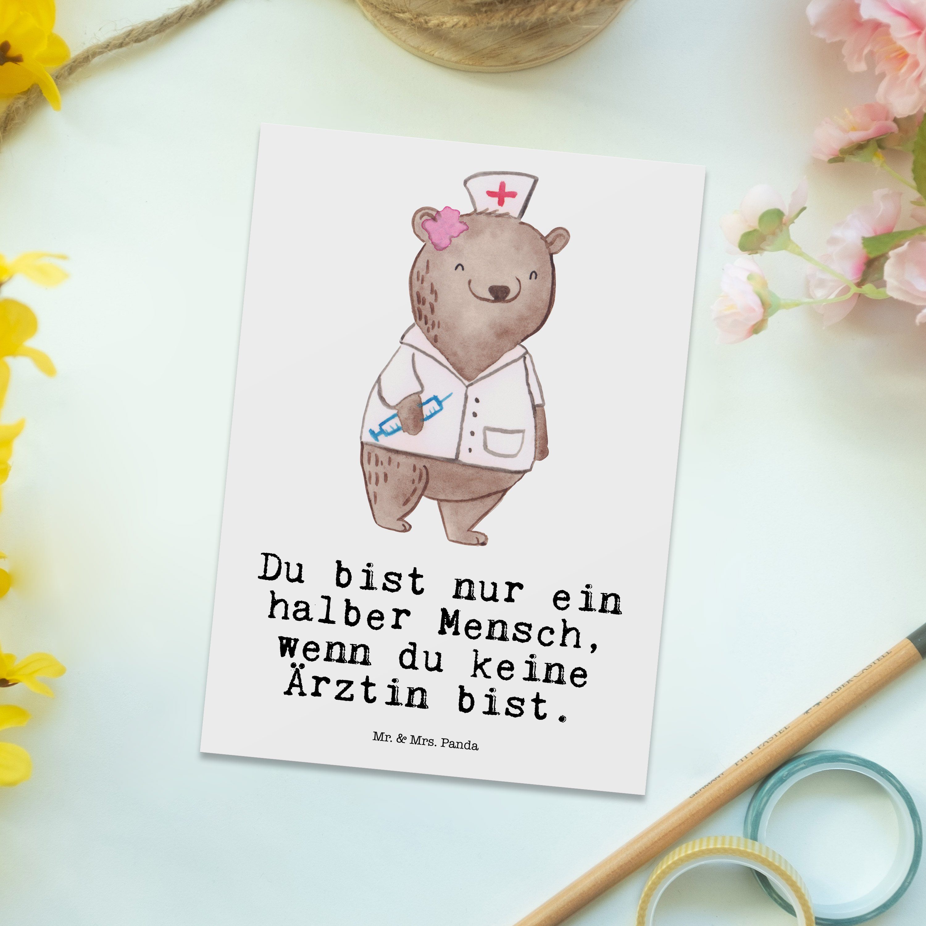 Panda Mrs. mit Ärztin Mr. & Postkarte Weiß Geschenk, - Herz Einladungskarte, Kollegin, Geschen -