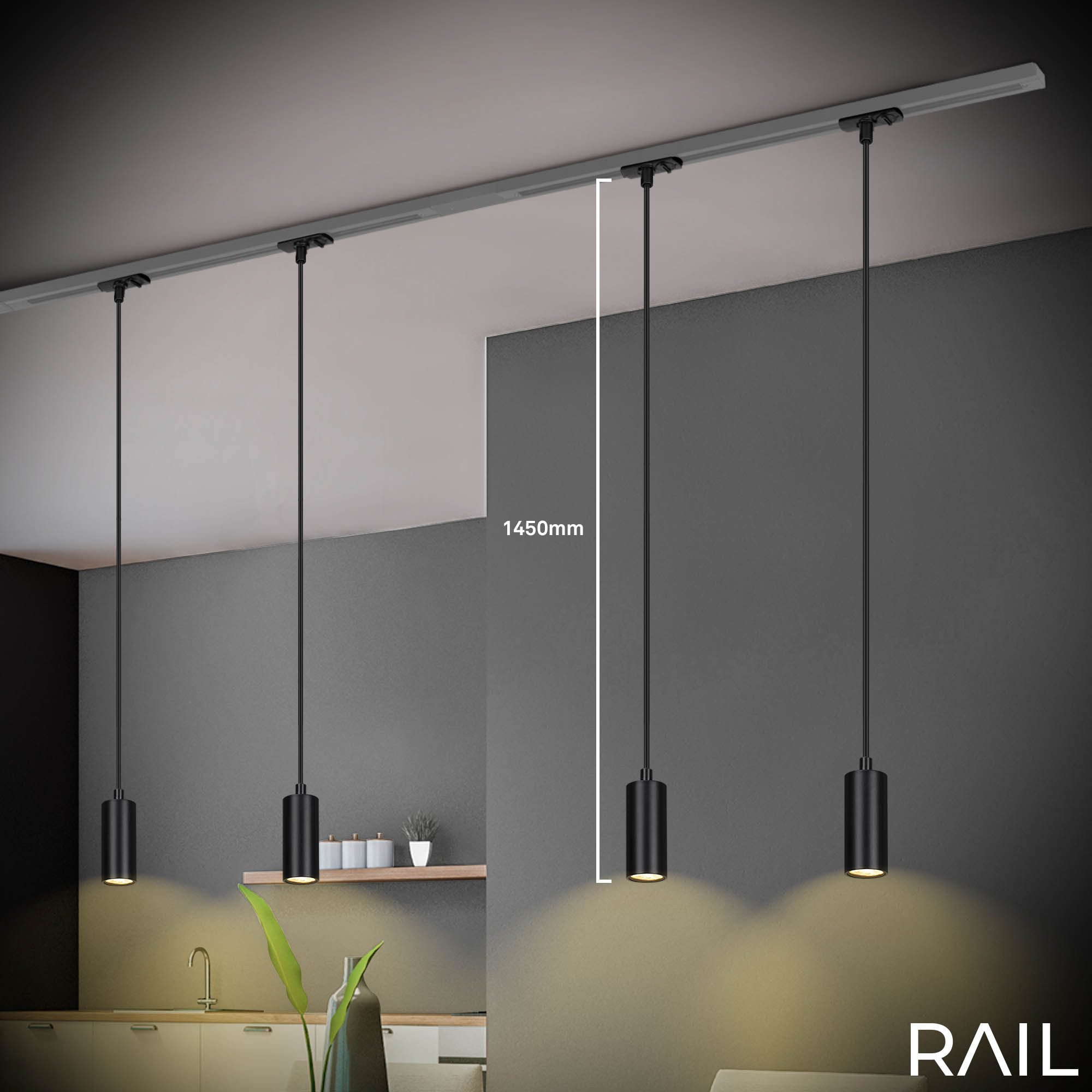 Briloner Leuchten Schienensystem-Leuchten RAIL, ohne Leuchtmittel, LED Pendelleuchte 80x1500mm Schwarz 5,5W Schienensystem Rail Küche – Bild 5 von 5