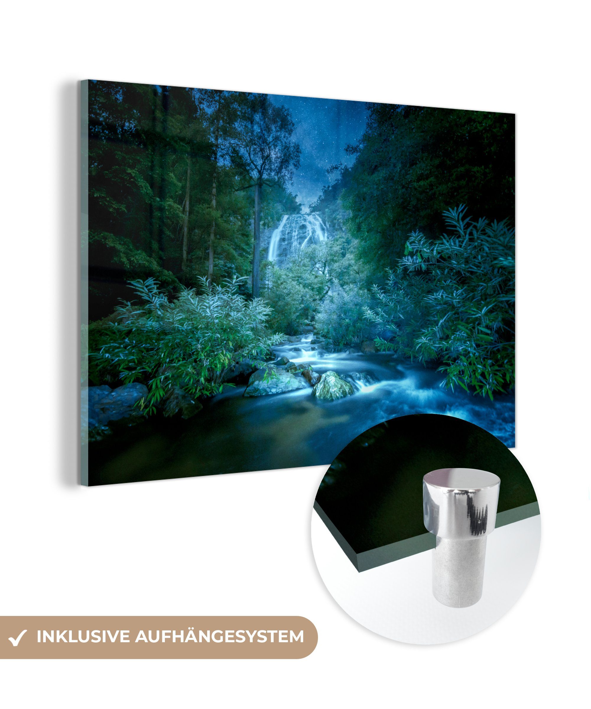 MuchoWow Acrylglasbild Sturm auf Acrylglasbilder Weg dem & im (1 zum Klong-Lan-Nationalpark, Schlafzimmer St), Wasserfall Wohnzimmer