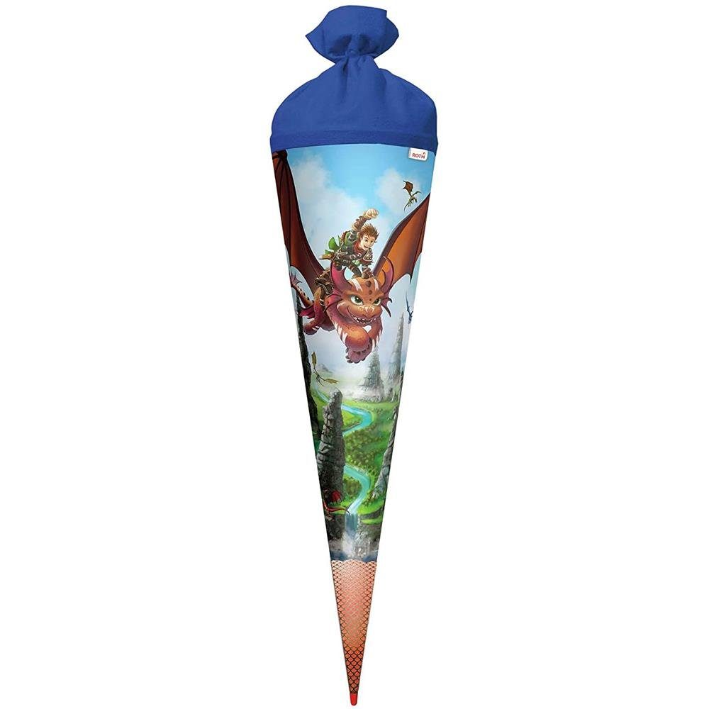 Roth Schultüte Drachenjäger mit Folieneffekt, 70 cm, rund, mit blauem Filzverschluss, Rot(h)-Spitze