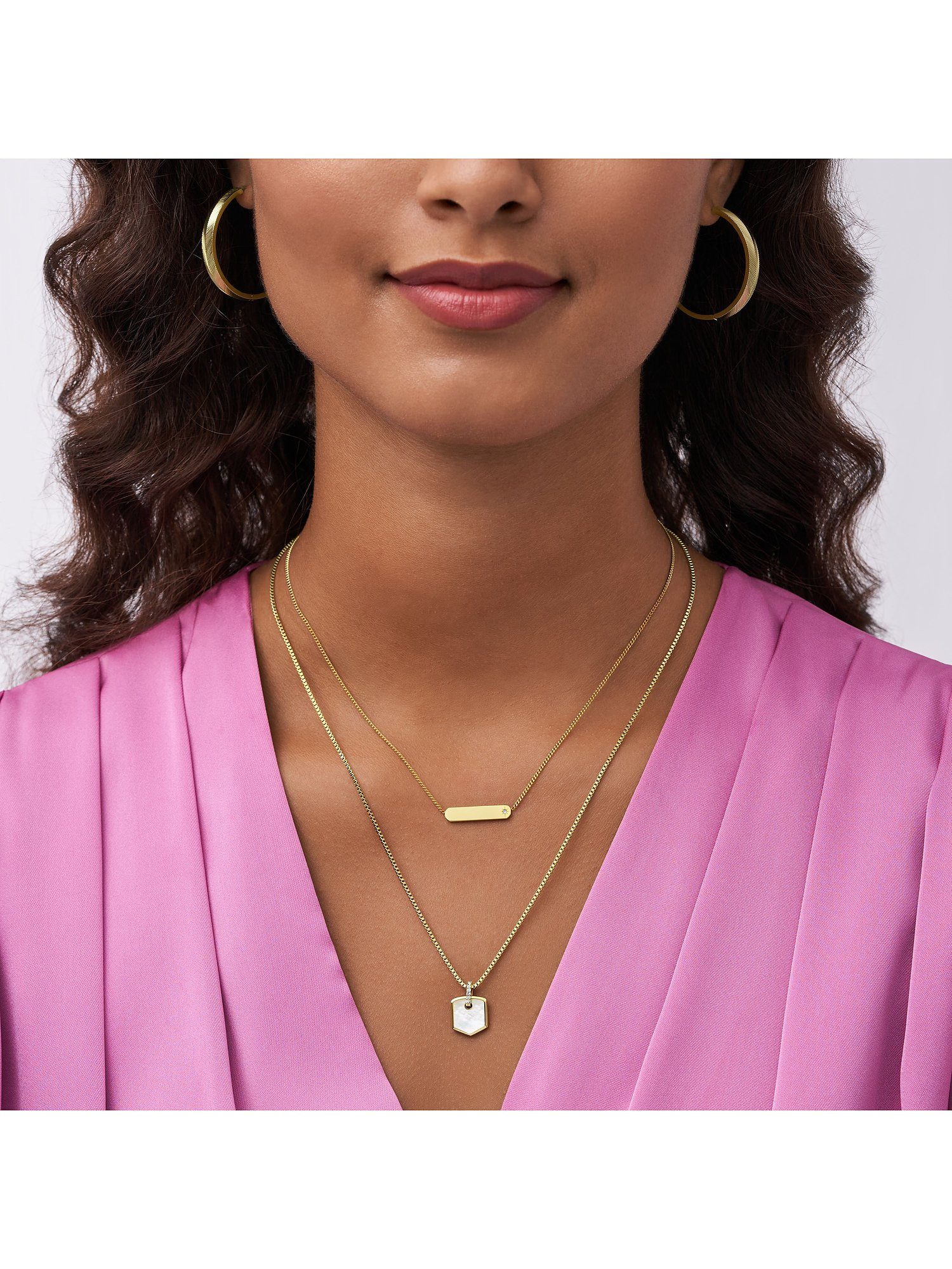 Fossil Collier Fossil Damen-Kette Edelstahl Perlmutt