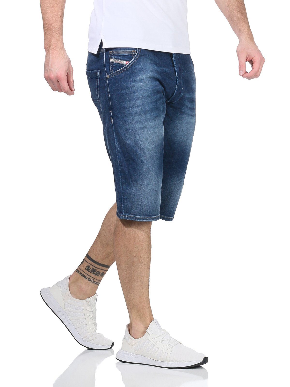 Diesel Jeansshorts Herren Jeans Kroshort kurze RG48R Used-Look Shorts Blau dezenter RG48R Hose Shorts